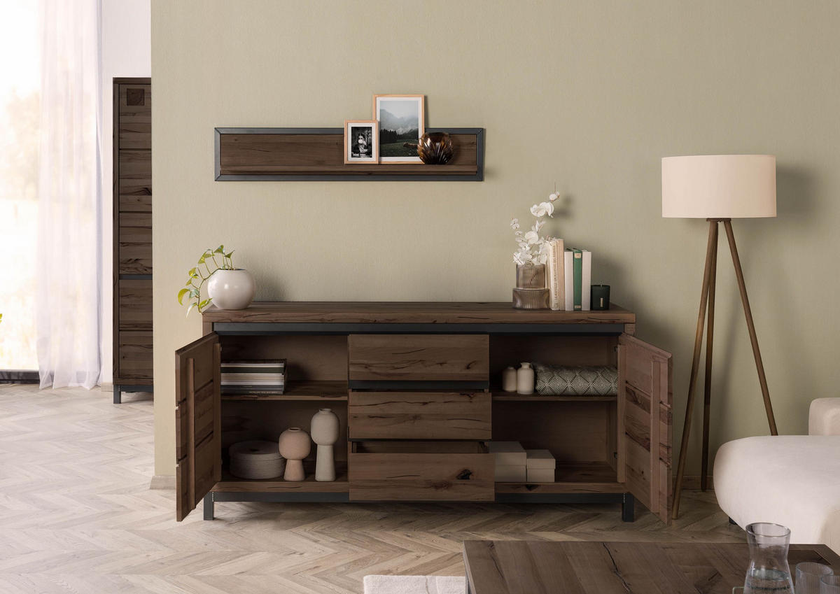 SIDEBOARD Kernbuche 175x45x85 tabacco braun geölt VILLANDERS #209 - Braun, Holz (175/85/45cm) - Massivmoebel24