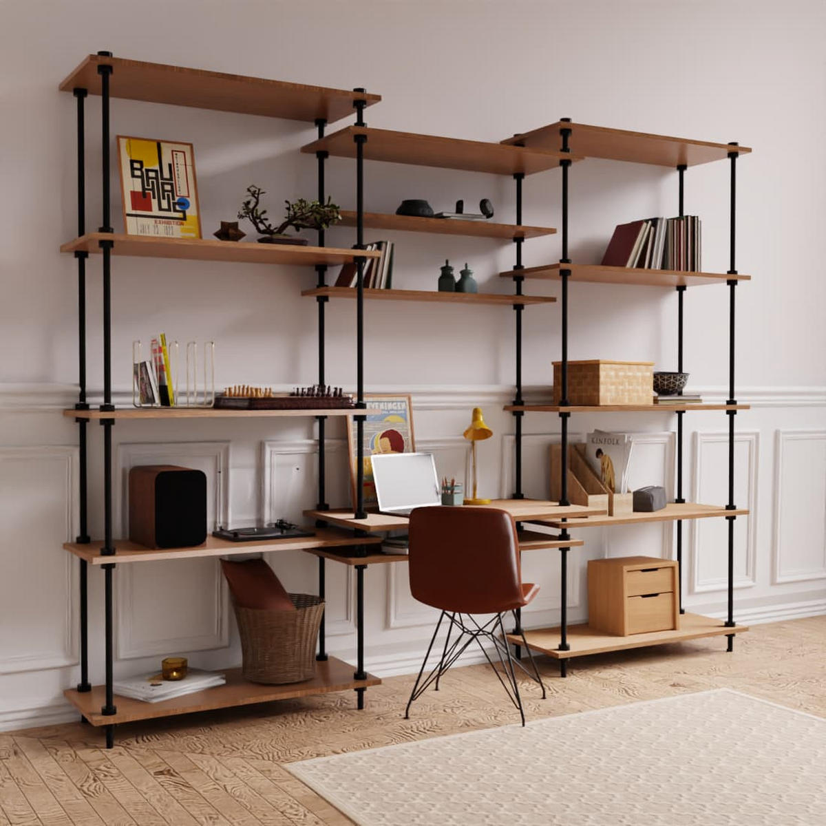 SCHREIBTISCH mit Regal 185x235x35/52,5cm - Eiche San Remo, Metall (235/185/52.5cm) - AR Shelving