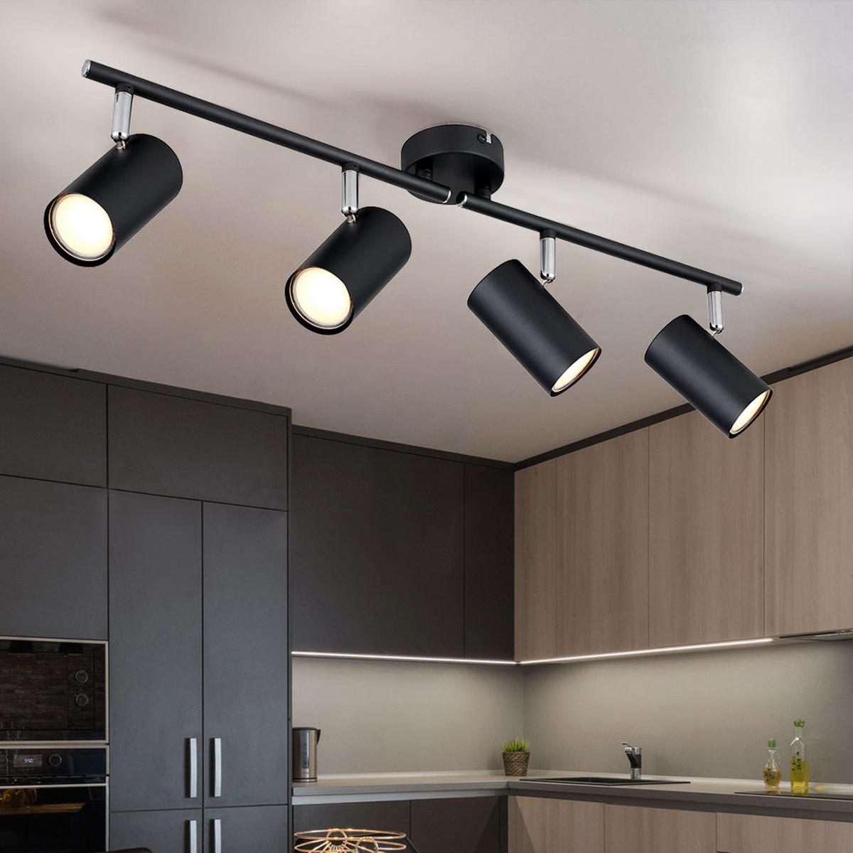 DECKENLEUCHTE Metall Schwarz Matt - Schwarz, Metall (60/8/14.5cm) - Globo Lighting