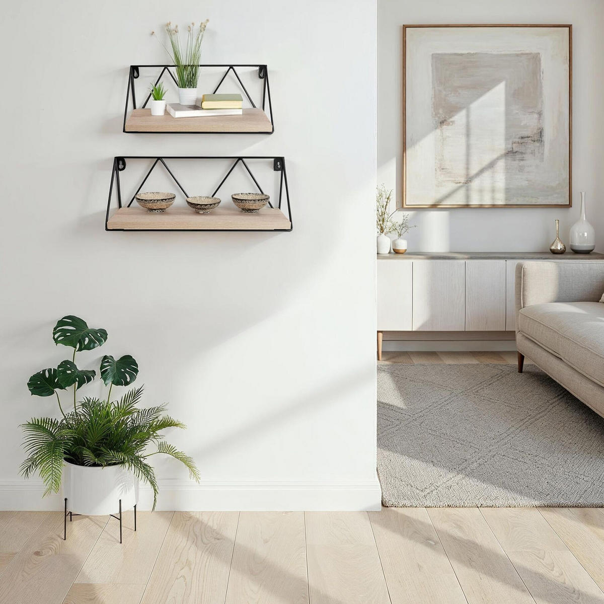 WANDREGAL 2er Set Rockport,Tiefe 13 cm,Industrial Holz hell, Eiche Sonoma - Naturfarben, Holzwerkstoff (13/14.5/41cm) - tectake