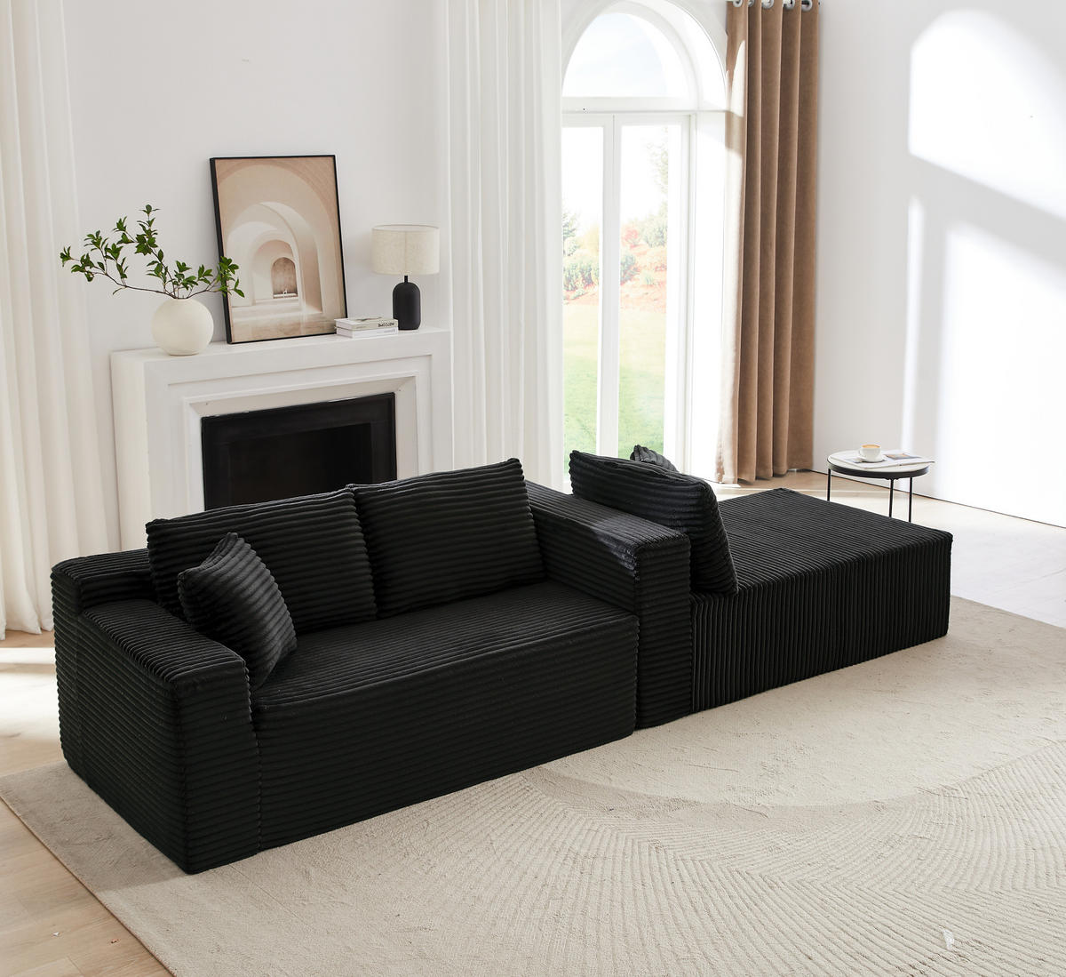 MODULARES Ecksofa aus Schaumstoff und Federkern mit variabler Stellmöglichkeit Schwarz - Schwarz, Kunststoff (163/252.5cm) - Modenvie