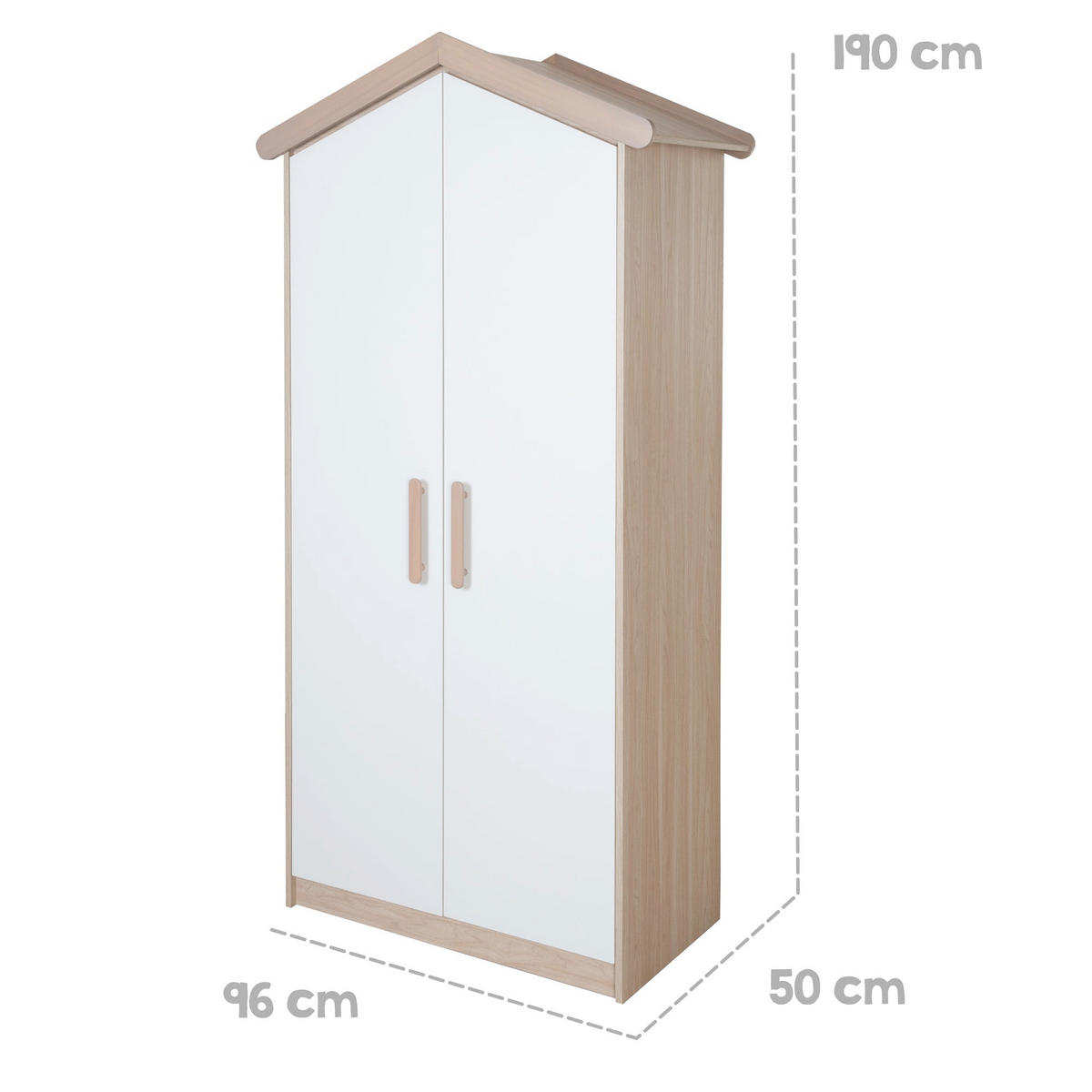 GYEREK RUHÁSSZEKRÉNY Cabane 2 ajtós - tölgyfa/fehér, faalapú anyag/fa (96/190/50cm) - Roba