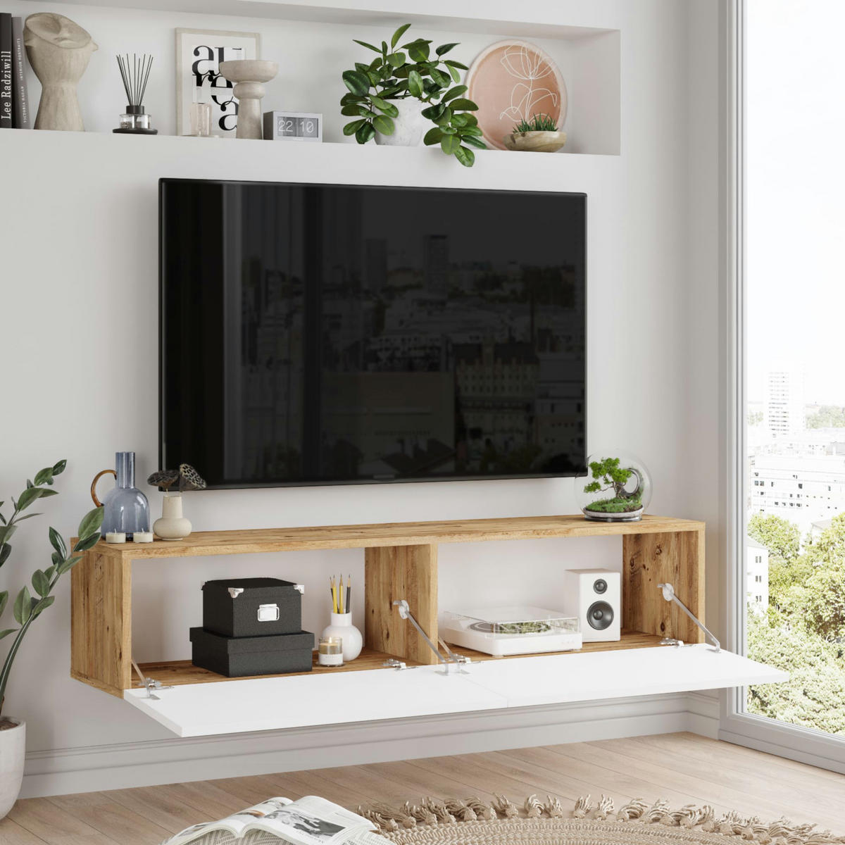 TV-ELEMENT Lapinlahti - Weiß, Holzwerkstoff (140/29.5/31.5cm) - [en.casa]
