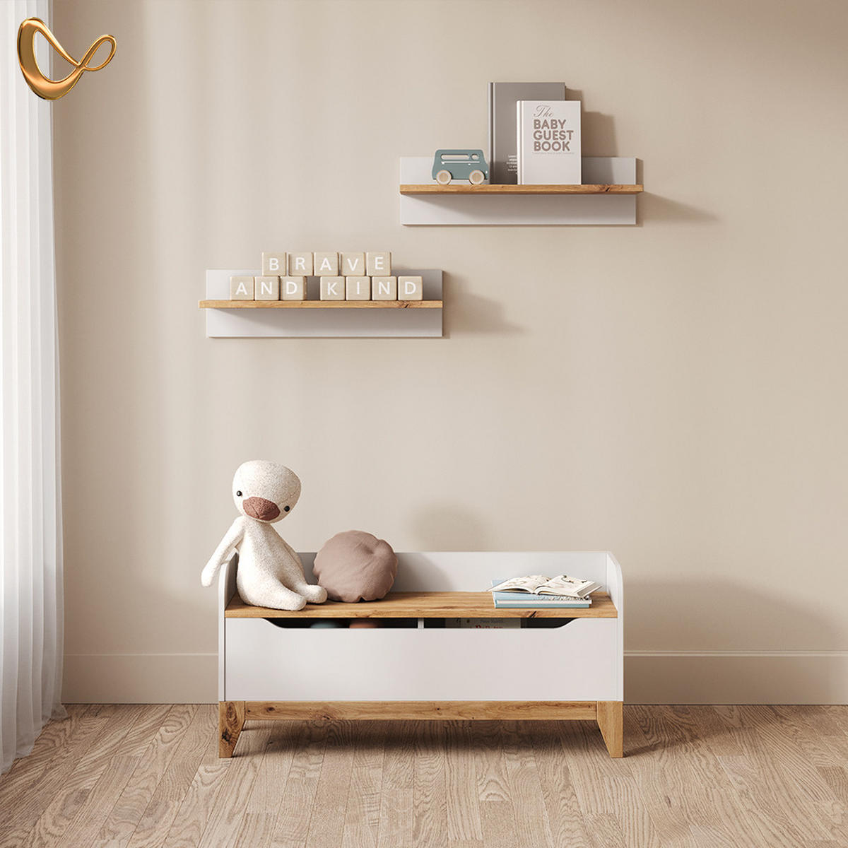 SPIELZEUGTRUHE Mailo Weiß/Artisan 107.2 x 50 cm mit Sitzbank - Weiß/Eiche Artisan, Holzwerkstoff (107.2/30cm) - Livinity®