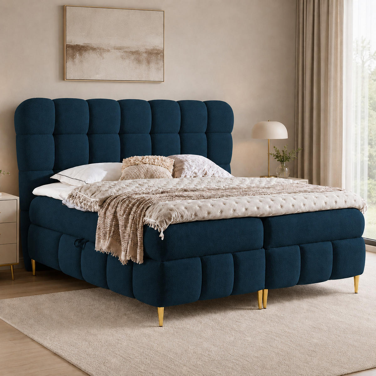 BOXBETT mit Stauraum in 140x200 cm in Dunkelblau - Dunkelblau, Textil (140/200cm) - Home Collective