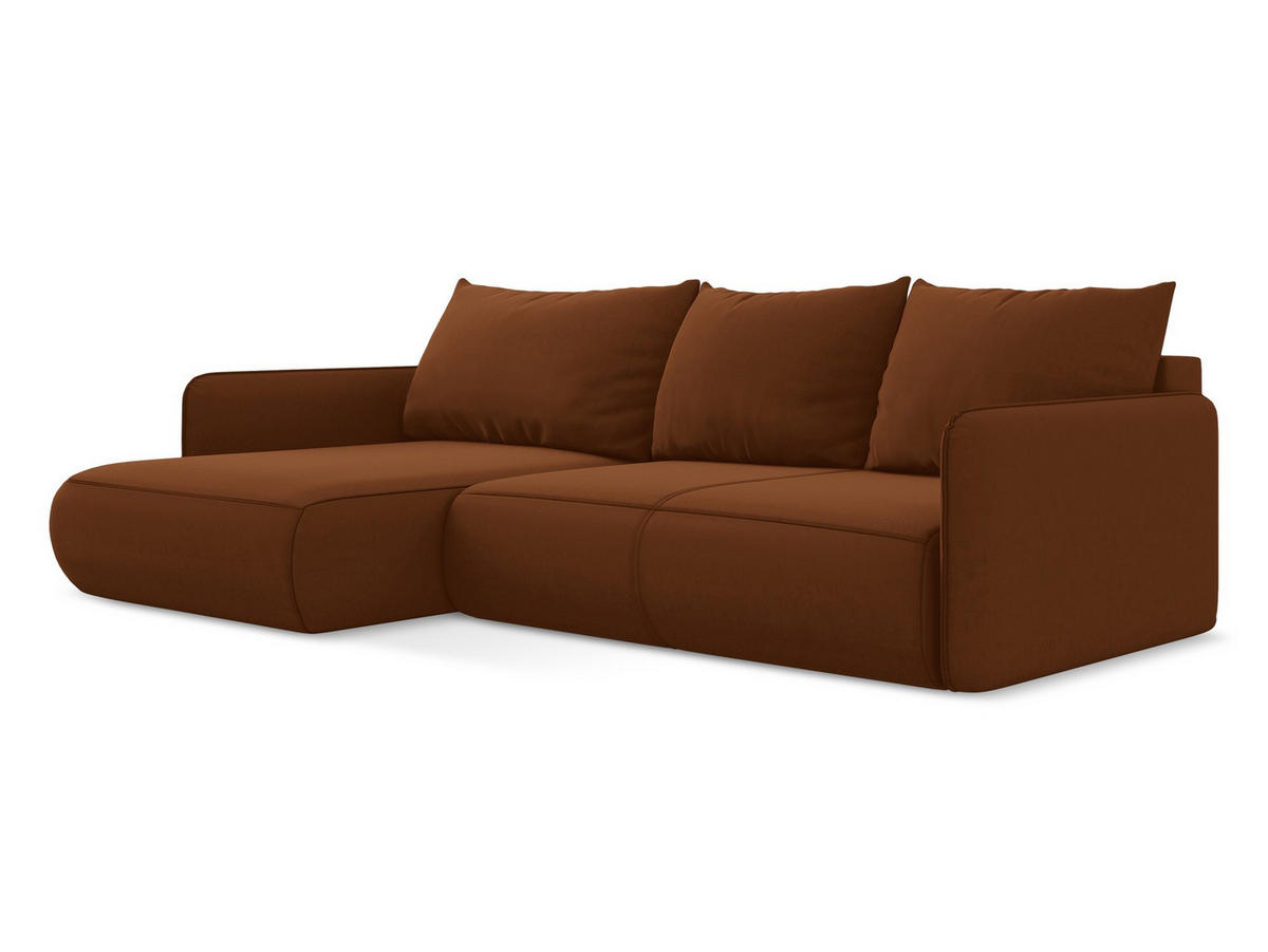 ECKSOFA mit Schlaffunktion Samt Stoff Orange - Terracotta/Schwarz, Kunststoff/Textil (148/240cm) - Makamii