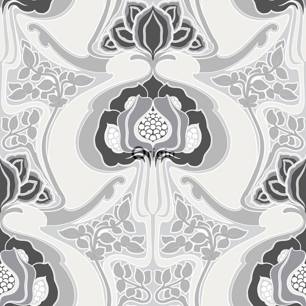 TAPETE Jugendstil-Blumenmuster 53 cm x 10.05 m - Schwarz, Papier (53/1000cm) - Origin Wallcoverings