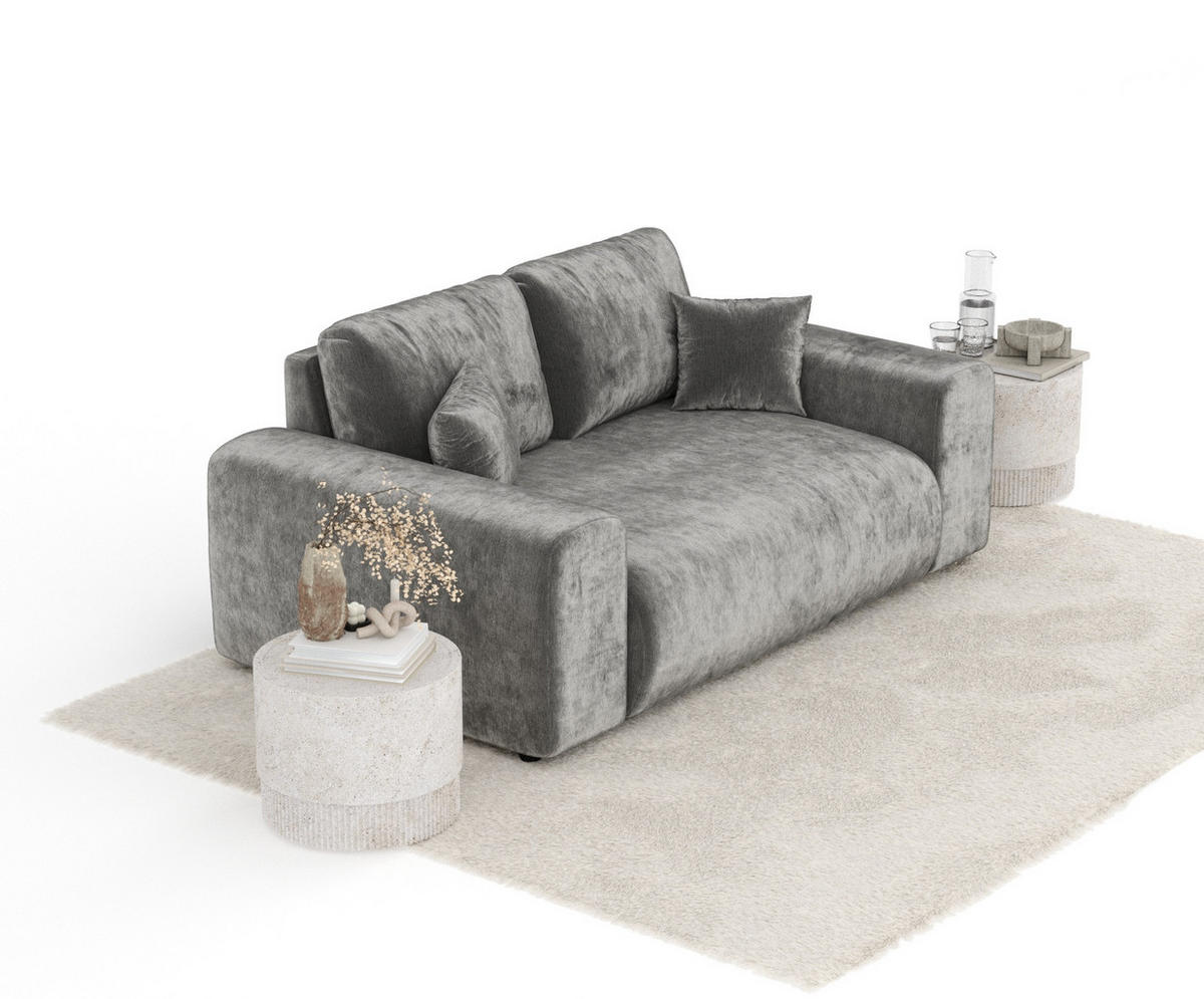 2-SITZER-SOFA Zanzibar Grau Chenille - Schwarz/Grau, Holz/Holzwerkstoff (178/79/108cm) - Maison de Reve