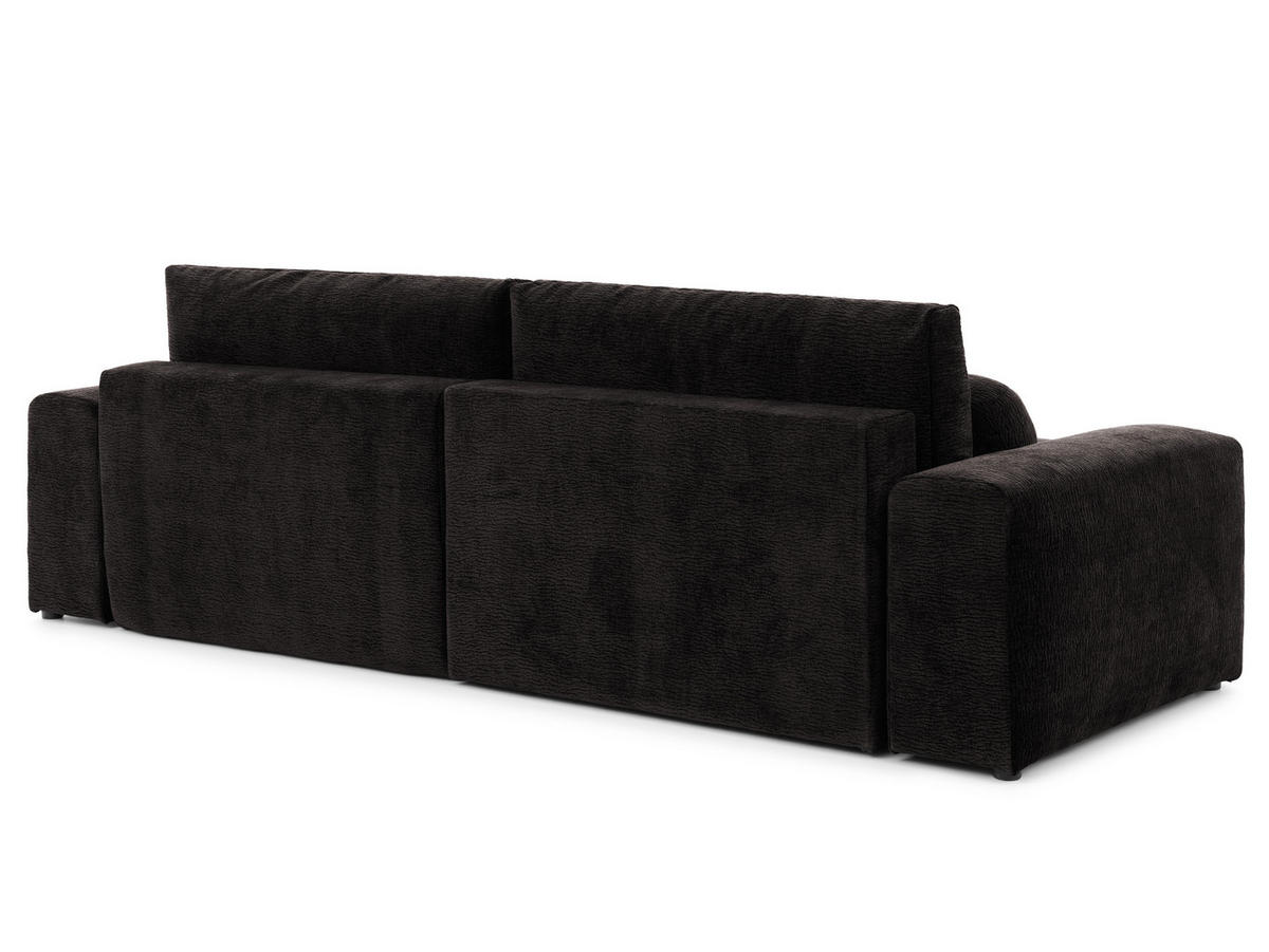 ECKSOFA Puffy mit Schlaffunktion und Bettkasten - besonders weich und puffig aus Braun Stoff mit Chenillestruktur - Ottomane links - Schwarz/Braun, Holz/Kunststoff (138/266cm) - S-Style Möbel