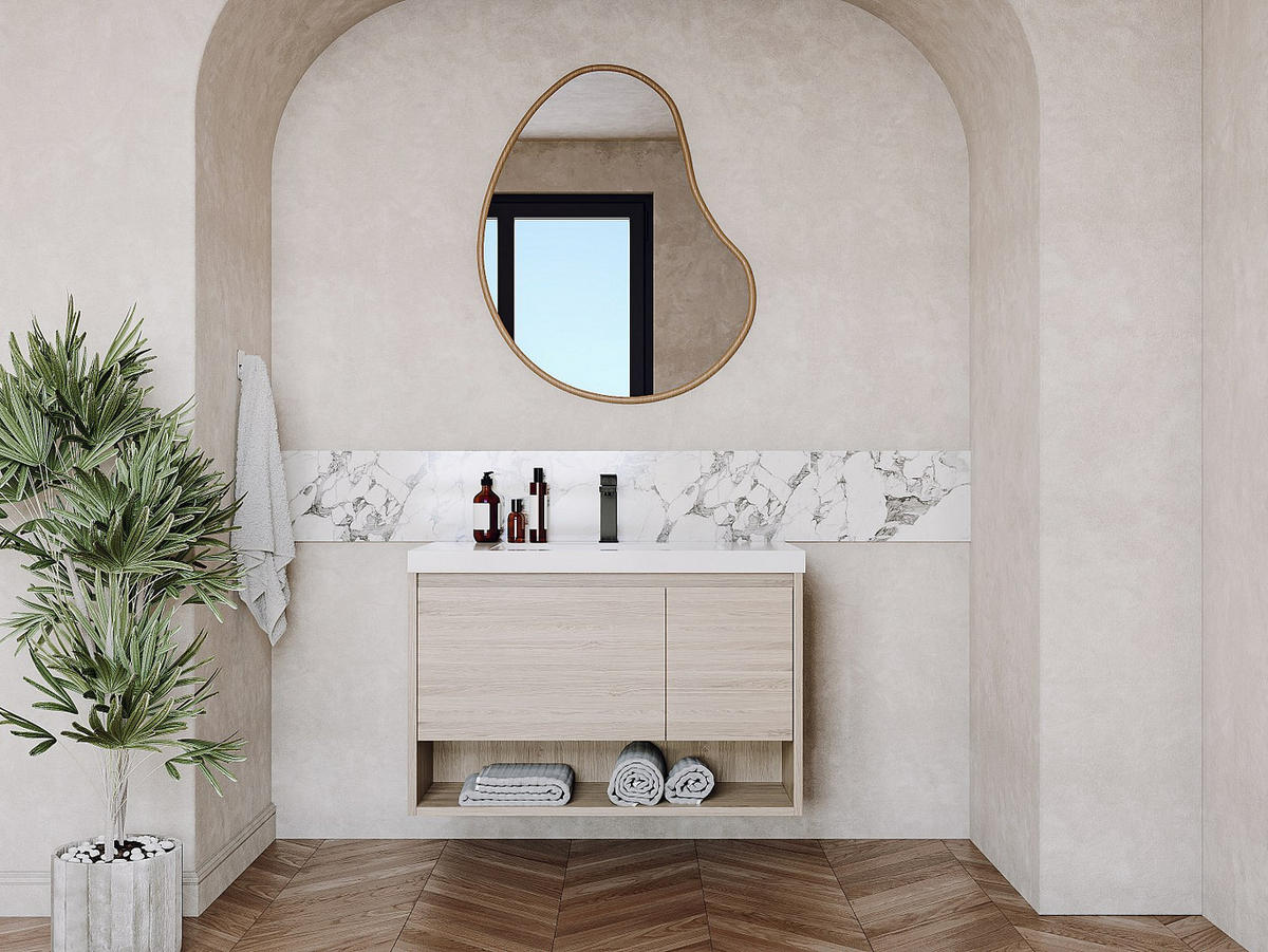 EINZELWASCHTISCH - 90 cm x 50 cm - holz - naturfarben hell Pujuka - Naturfarben, Holz (90/55/50cm) - Vente-Unique