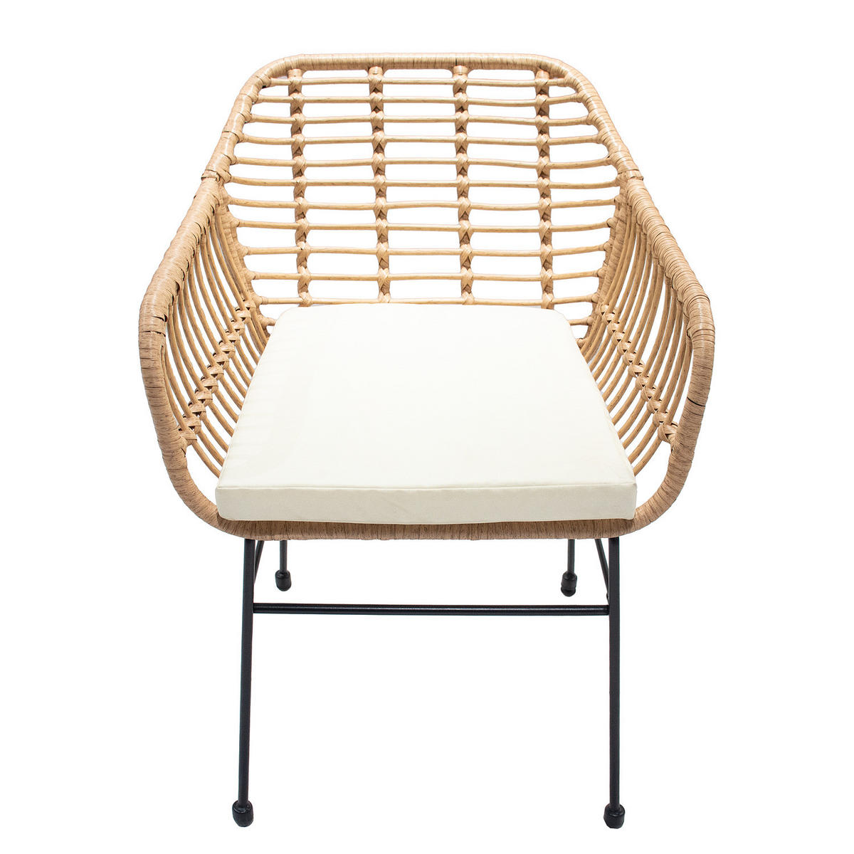 BALKONSET - Polyrattan / Stahl - Beige / Schwarz - 3-teilig - Beige/Schwarz, Naturmaterialien/Glas - home24