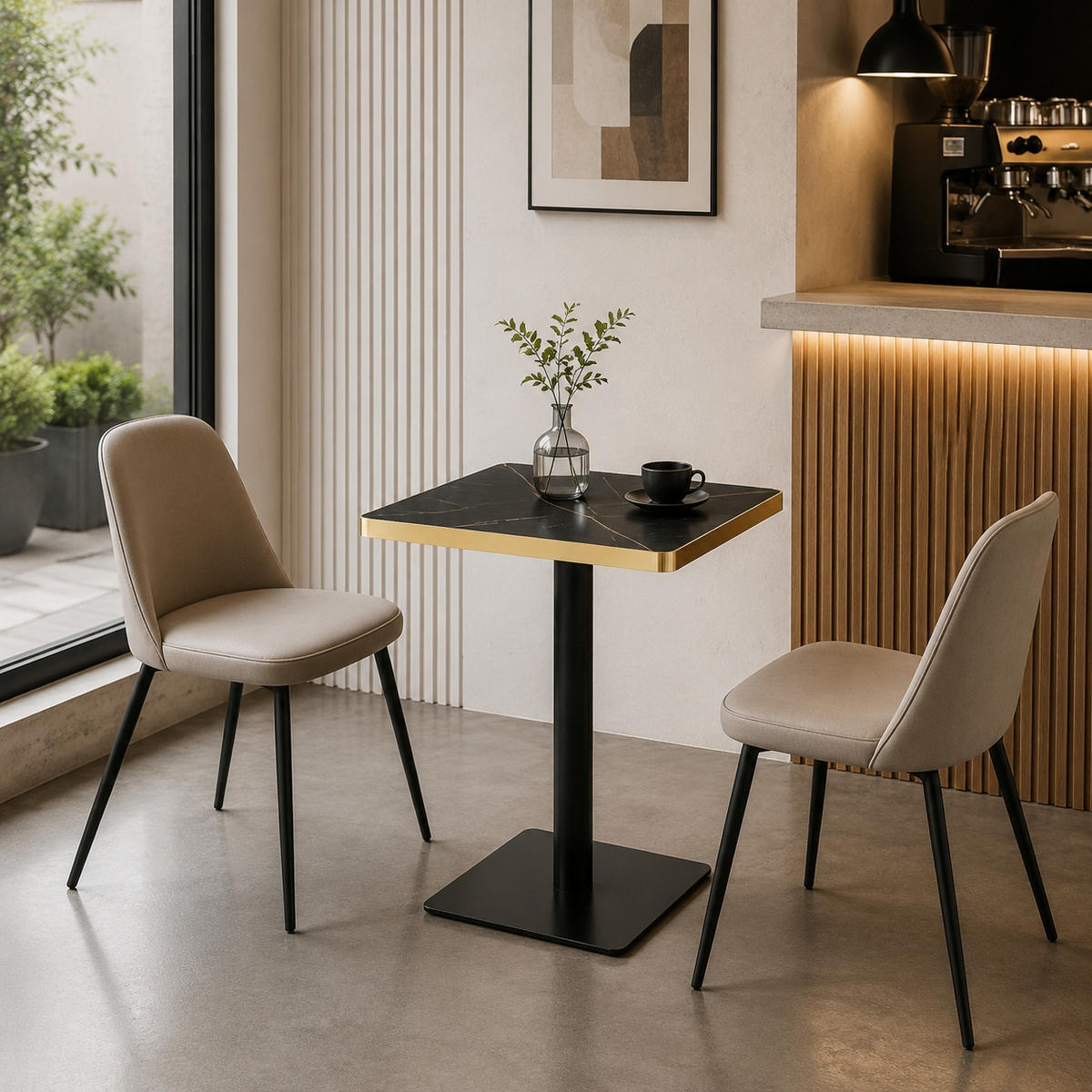 BARTISCH 60/60/74 cm mit Marmor-Optik DE-40031 Schwarz - Schwarz, Metall (60/60/74cm) - ComfortXL