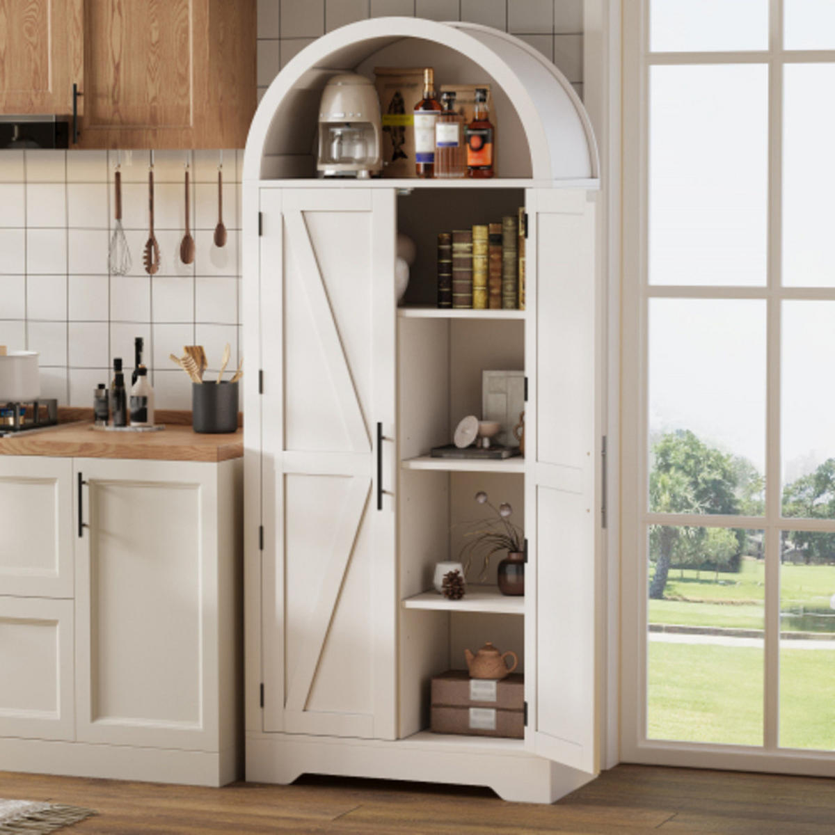KÜCHENSCHRANK weiß aus MDF mit elegantem Bogendesign im Landhausstil 70 × 35 × 170 cm - Weiß, Holzwerkstoff (70/170/35cm) - Luhomfu