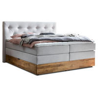 BOXSPRINGBETT MARBO 160x200 Weissgrau H2 und H3 mit Bettkasten 7-Zonen Taschenfederkern Matratze inkl. Visco Topper und Eiche - Weiß, Textil (160/200cm) - Belanoti