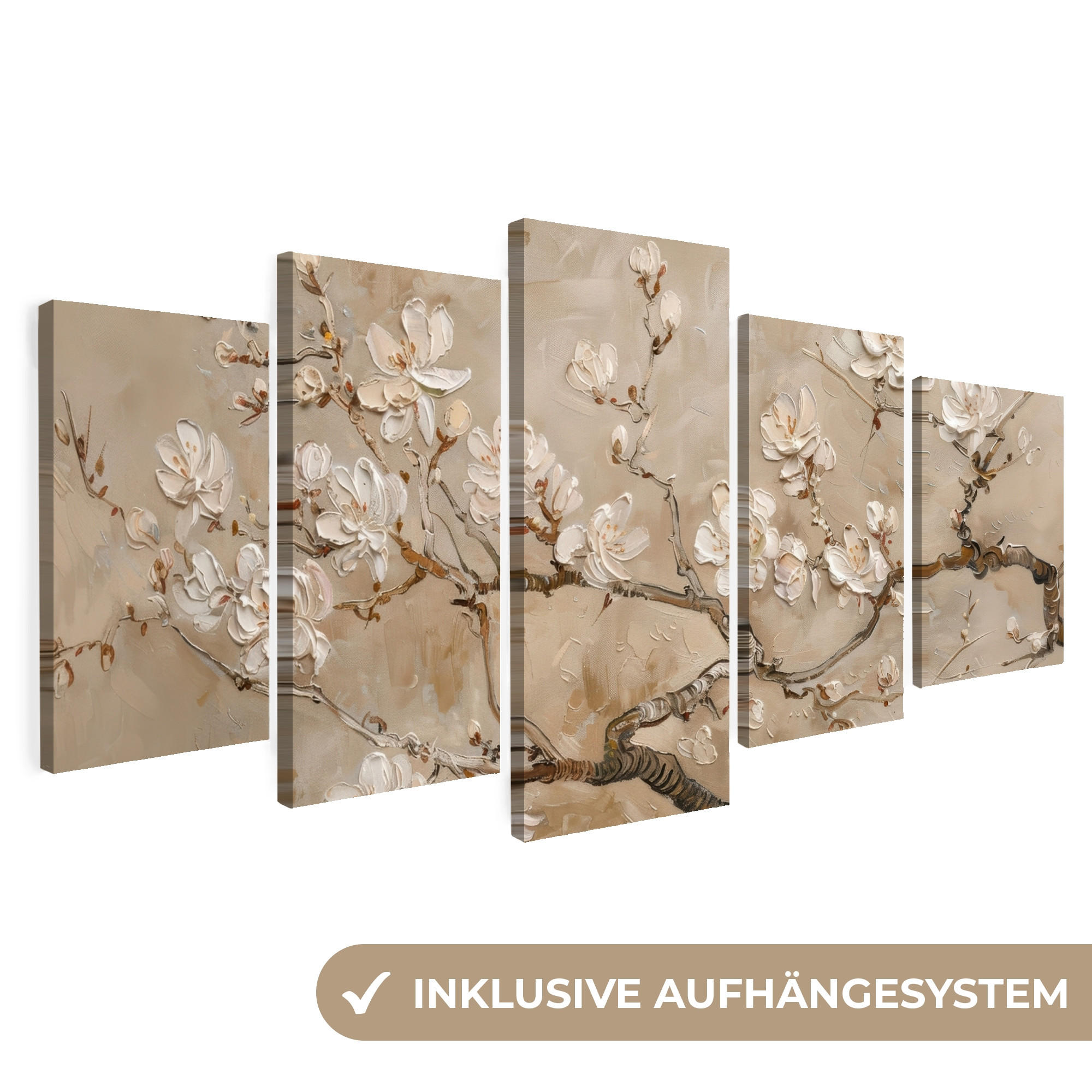 OBRAZ NA PLÁTNĚ 5dílná sada Béžová - Blossom - Moderní 100x50 cm - béžová, textil (100/50cm) - MuchoWow