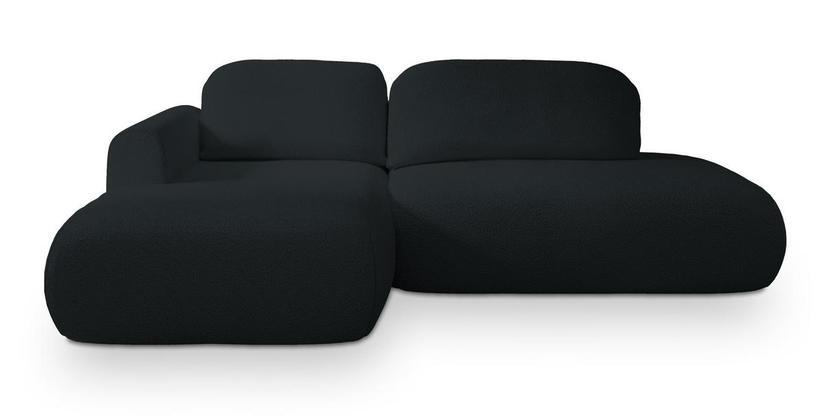 ECKSOFA NUVIRA L-S Schwarz Boucle-Stoff mit Schlaffunktion - Schwarz, Holz (274/165cm) - MASSENO