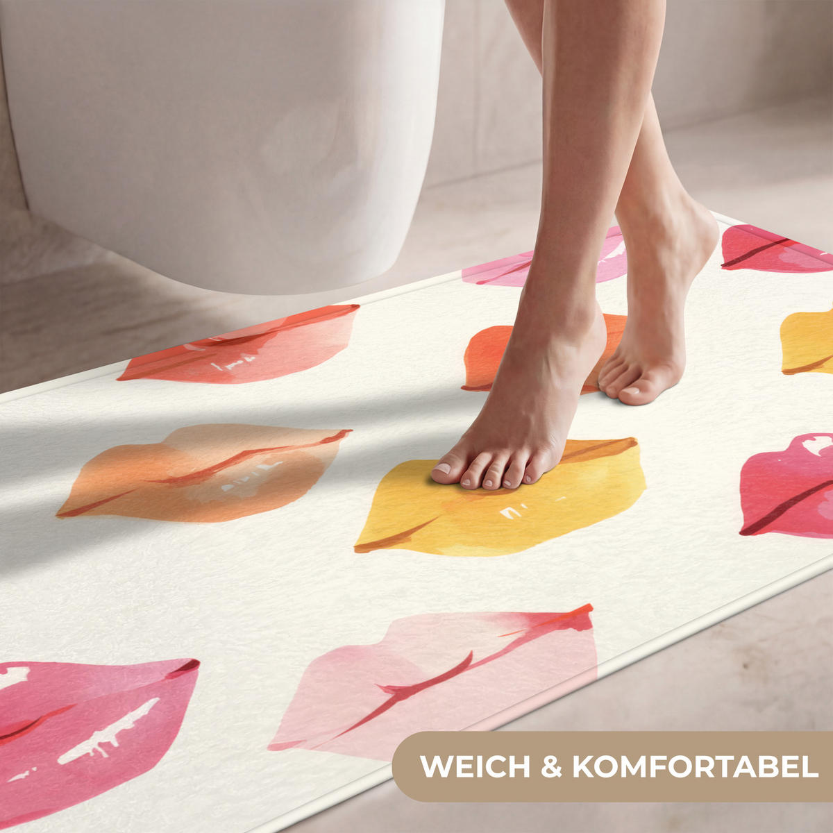 WC PŘEDLOŽKA Rty - barevné - lesklé 120x60 cm - růžová, textil/plast (120/1cm) - OnlyWow