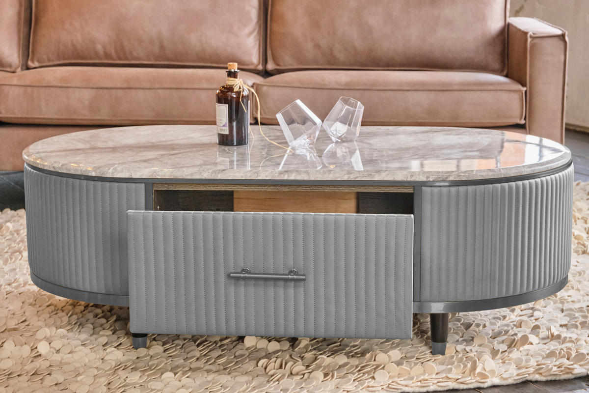 COUCHTISCH MARIA Grau Kunstleder - Schwarz/Grau, Textil/Metall (70/130/45cm) - KAWOLA