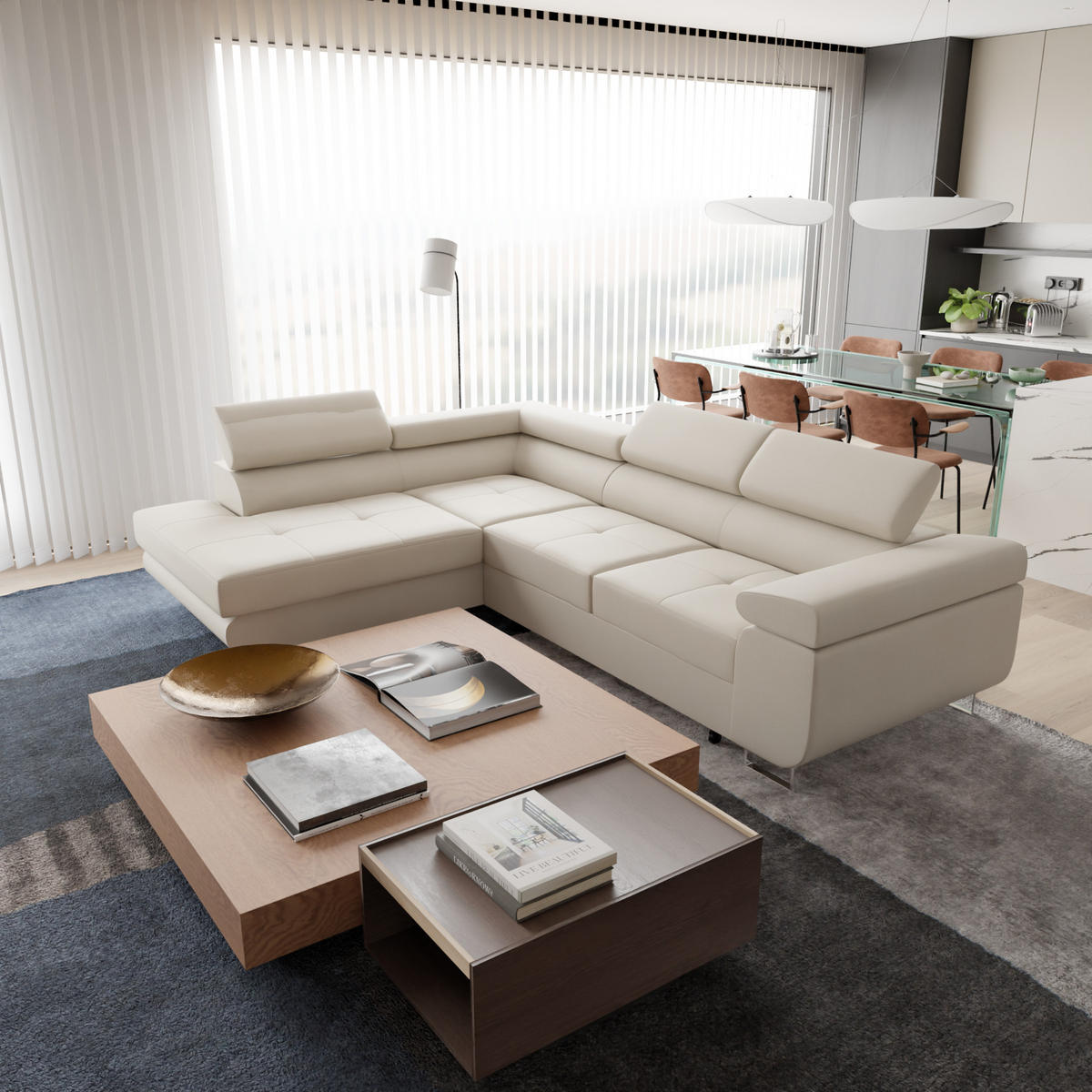 ECKSOFA VEMO EDGE Rechts Dunkelgrau Velour-Stoff mit Bettkasten und Schlaffunktion - Dunkelgrau, Textil (270/200cm) - Barchello