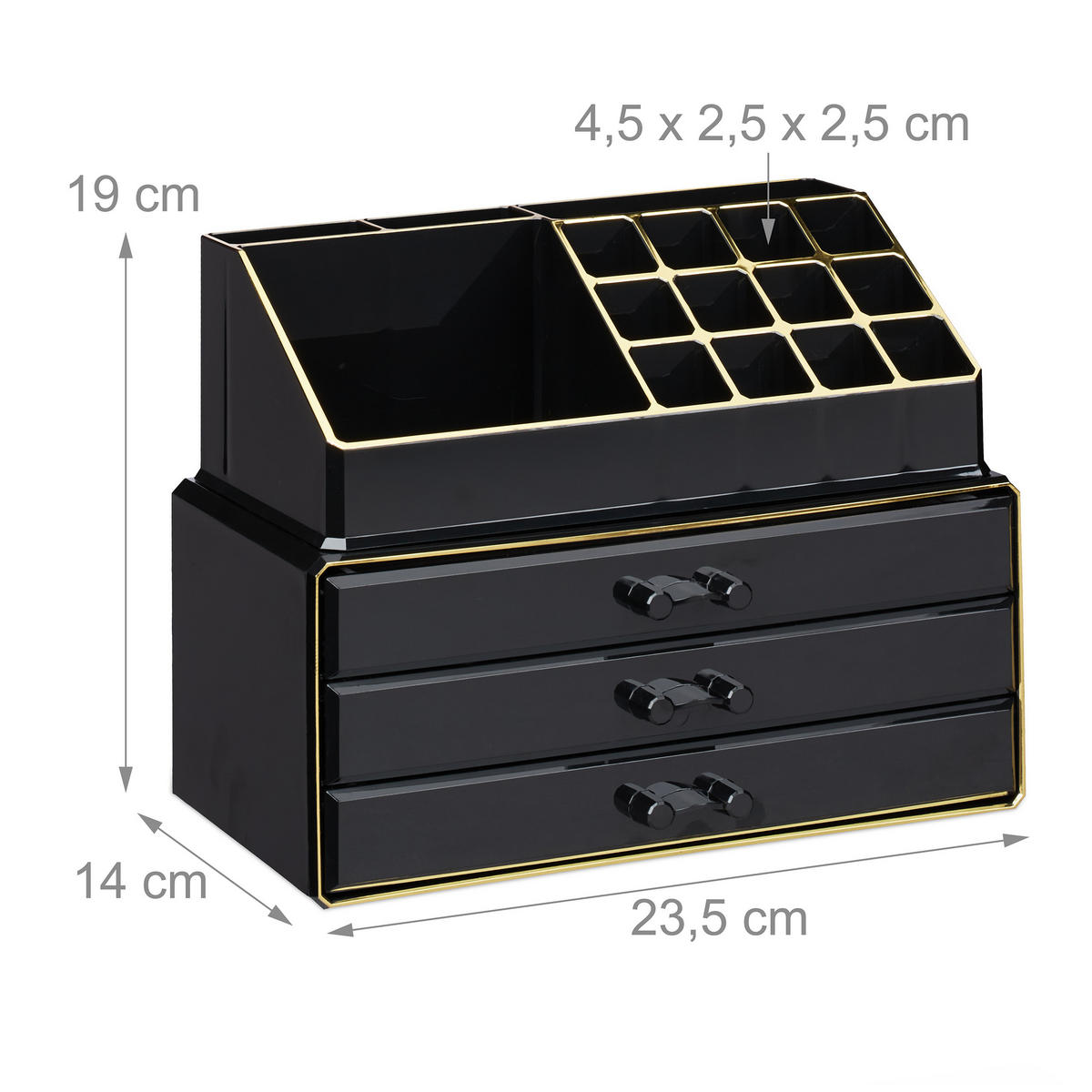 MAKEUP Organizer - Schwarz, Kunststoff (23.5/19/14cm) - Relaxdays