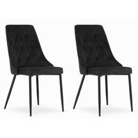 STUHL BRISIGHELLA 2-er Set, Schwarz, mit Samtstoff gepolstert - Schwarz, Textil/Metall (49/94/61cm) - Komodee