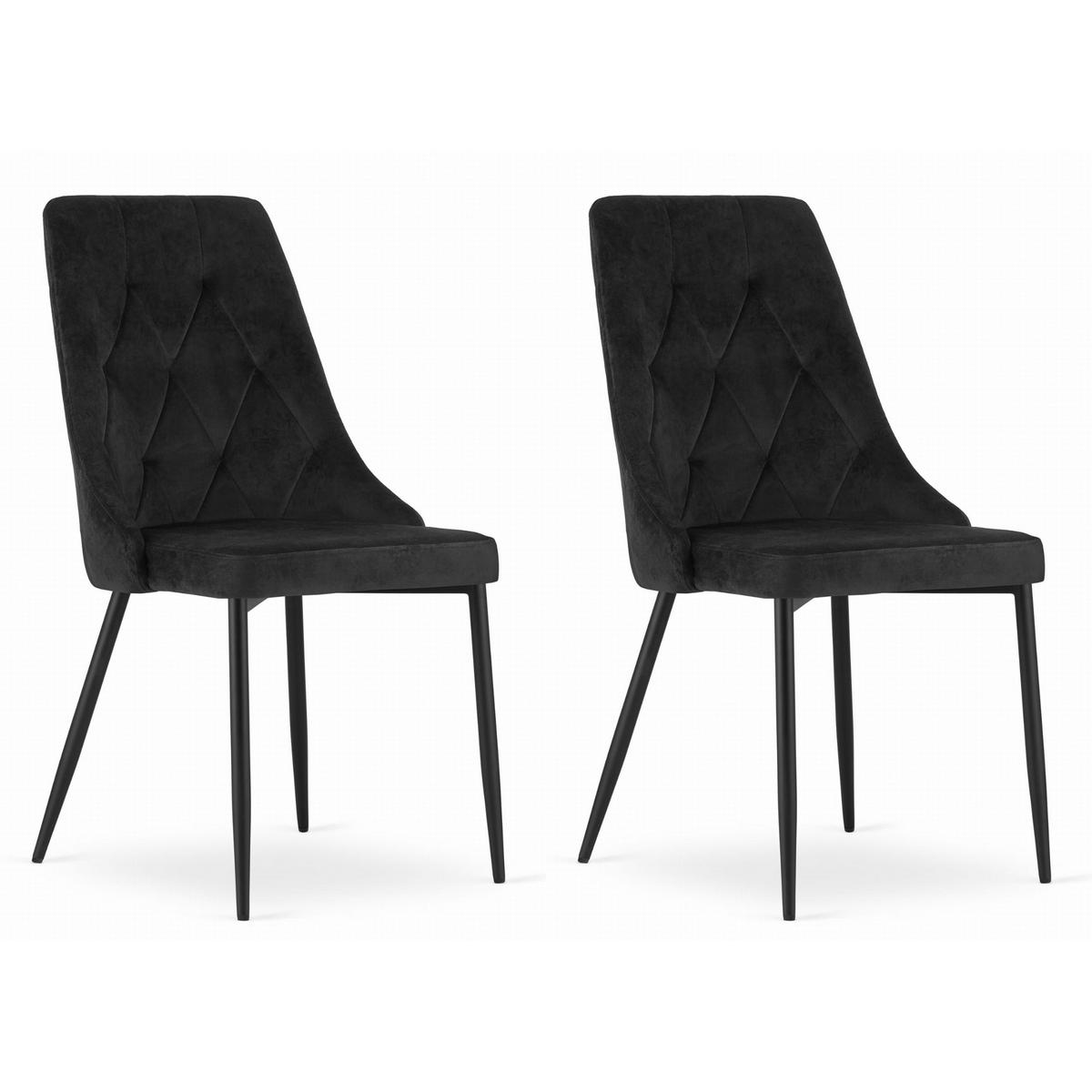 STUHL BRISIGHELLA 2-er Set, Schwarz, mit Samtstoff gepolstert - Schwarz, Textil/Metall (49/94/61cm) - Komodee