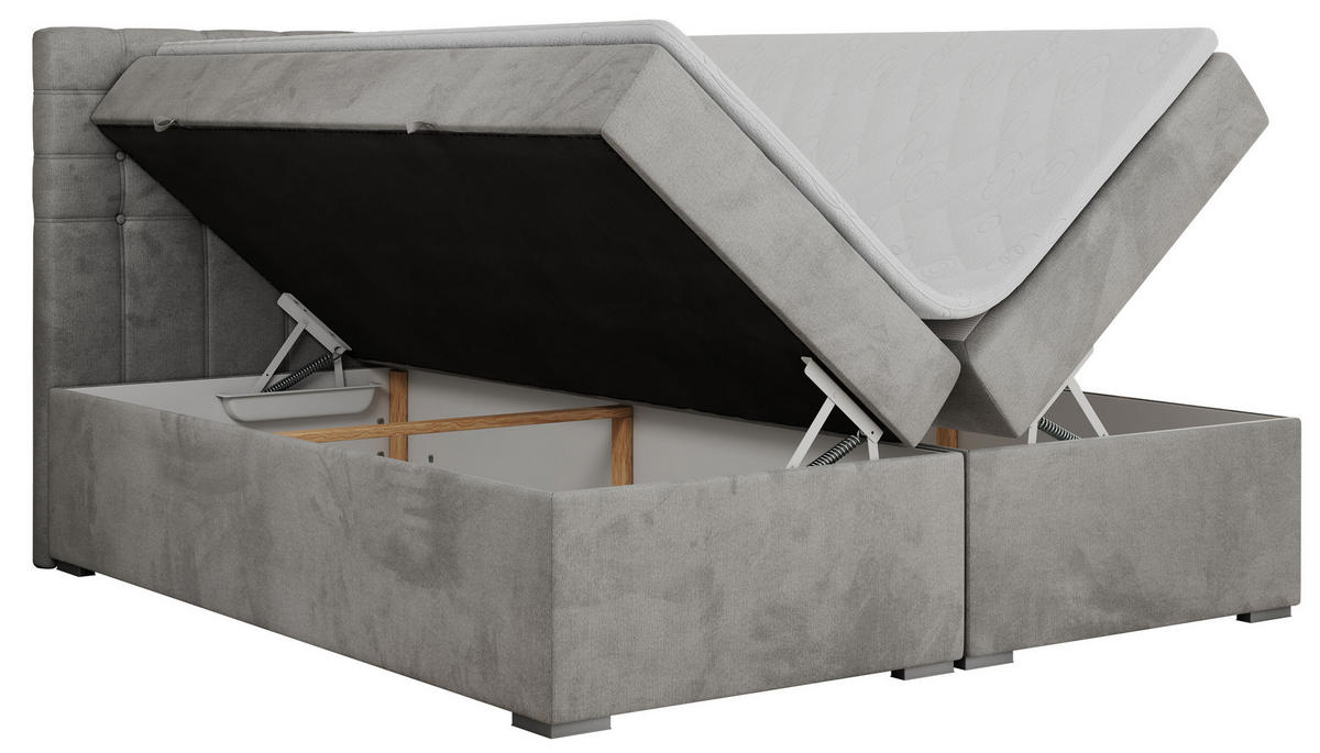 BOXBETT SUSAN 200/200 Hellgrau Velvet - H3 - Hellgrau, Holz/Textil (200/200cm) - MKS