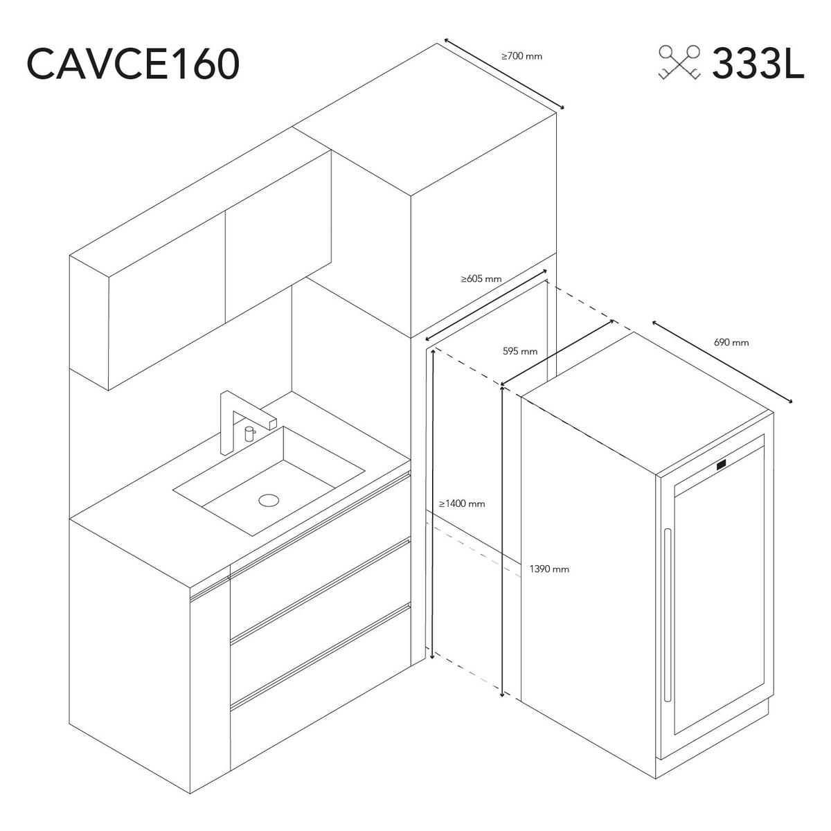 WEINKÜHLSCHRANK CAVCE160 Silber, 160 Flasche, Freistehend, 333 L, 5 bis 20°C - Silberfarben, Metall (139/59.5/69cm) - Les Petits Champs