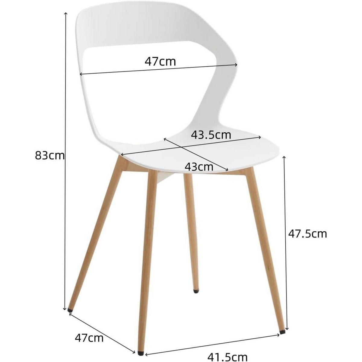 ESSZIMMERSTUHL 6er Set Weiß mit Holzoptik Metallbeinen - Weiß, Metall (41.5/83/47cm)