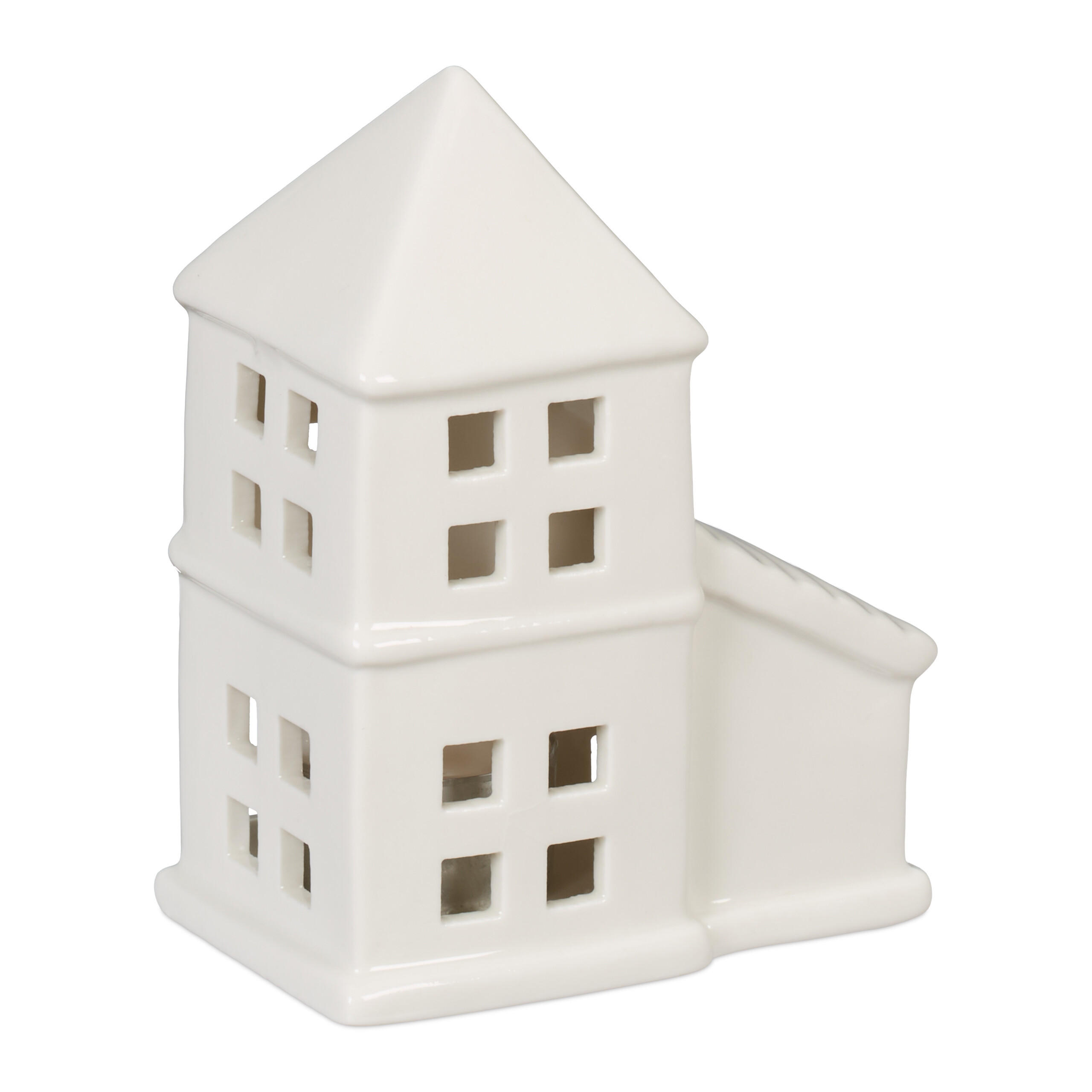 Relaxdays SVÍCEN Bílý porcelánový domeček 11,5 cm