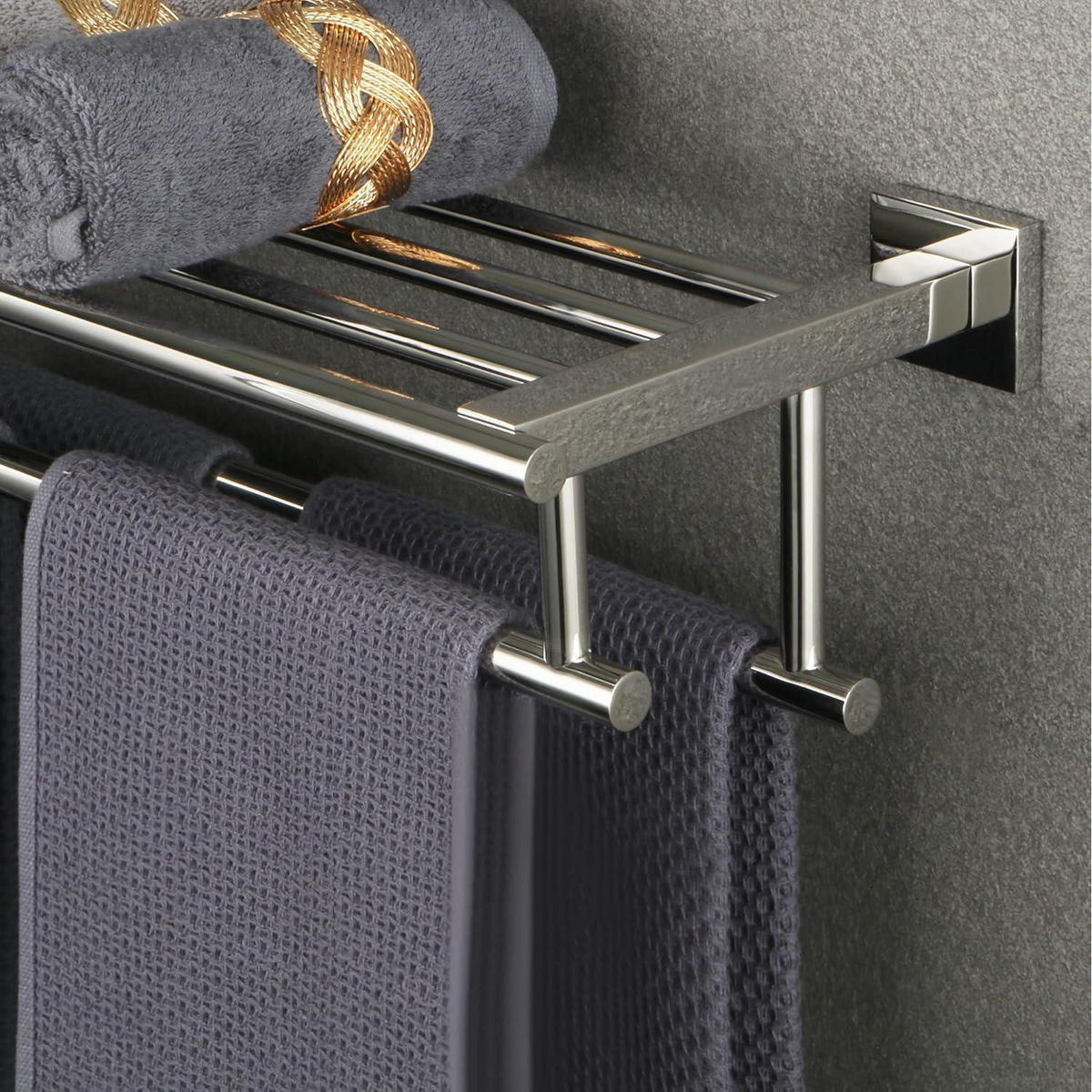 HANDTUCHHALTER Wand 70 cm Edelstahl Poliert mit Ablage - Grau, Metall (20/13/70cm)