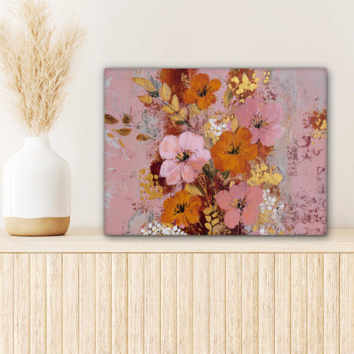 LEINWANDBILD Malerei - Blumen - Rustikal - Rosa Wandbild 40x30 cm - Altrosa, Textil (40/30cm) - MuchoWow