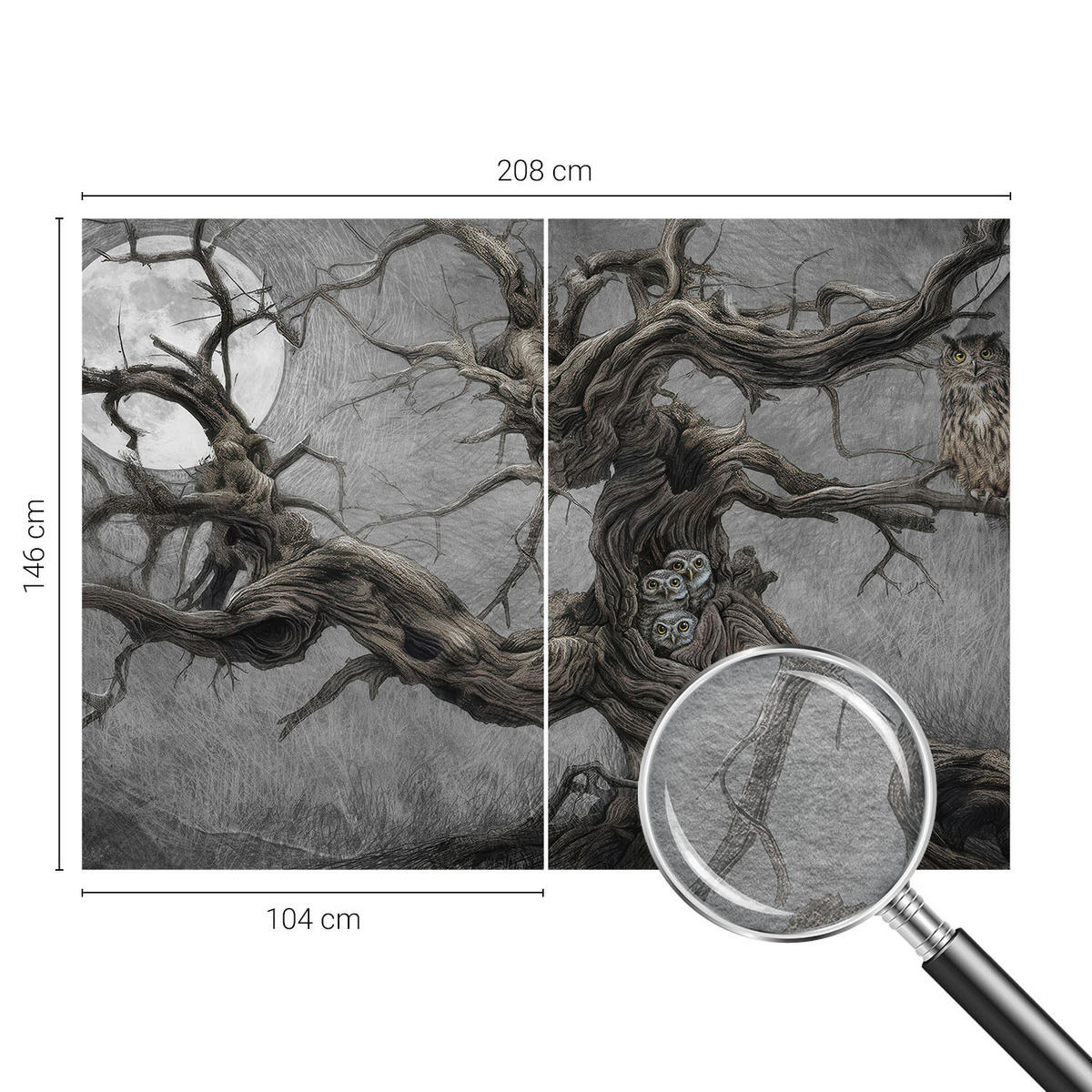 FOTOTAPETE 208x146 cm - Geheimnisvolle Eule - Grau, Textil (208/146cm) - Wallfluent