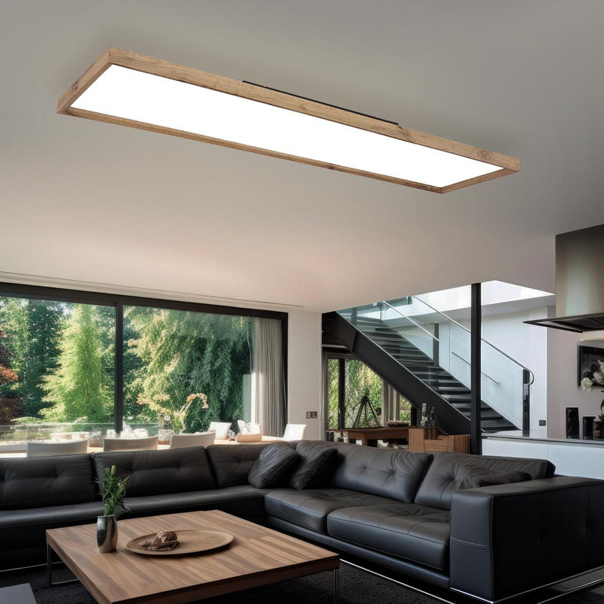 LED DECKENLEUCHTE Cinderell Holz Braun - Braun, Metall (120/30/8.5cm) - Globo Lighting