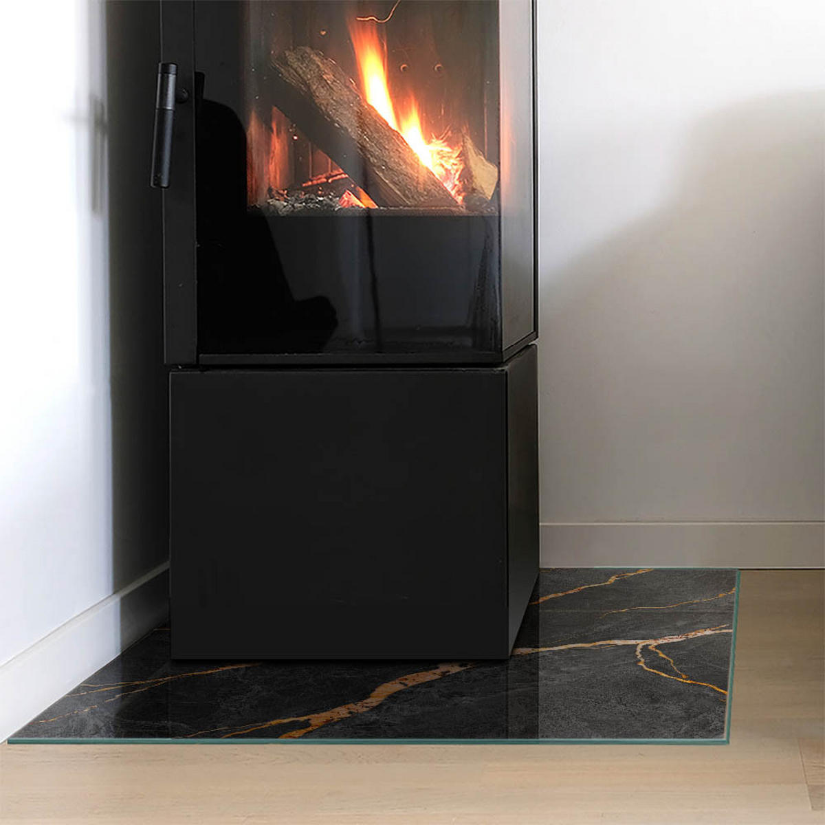 GLASPLATTE für Kamin 60x60 cm Schwarz - Schwarz, Glas (60/60/0.4cm) - ArtPrintCave