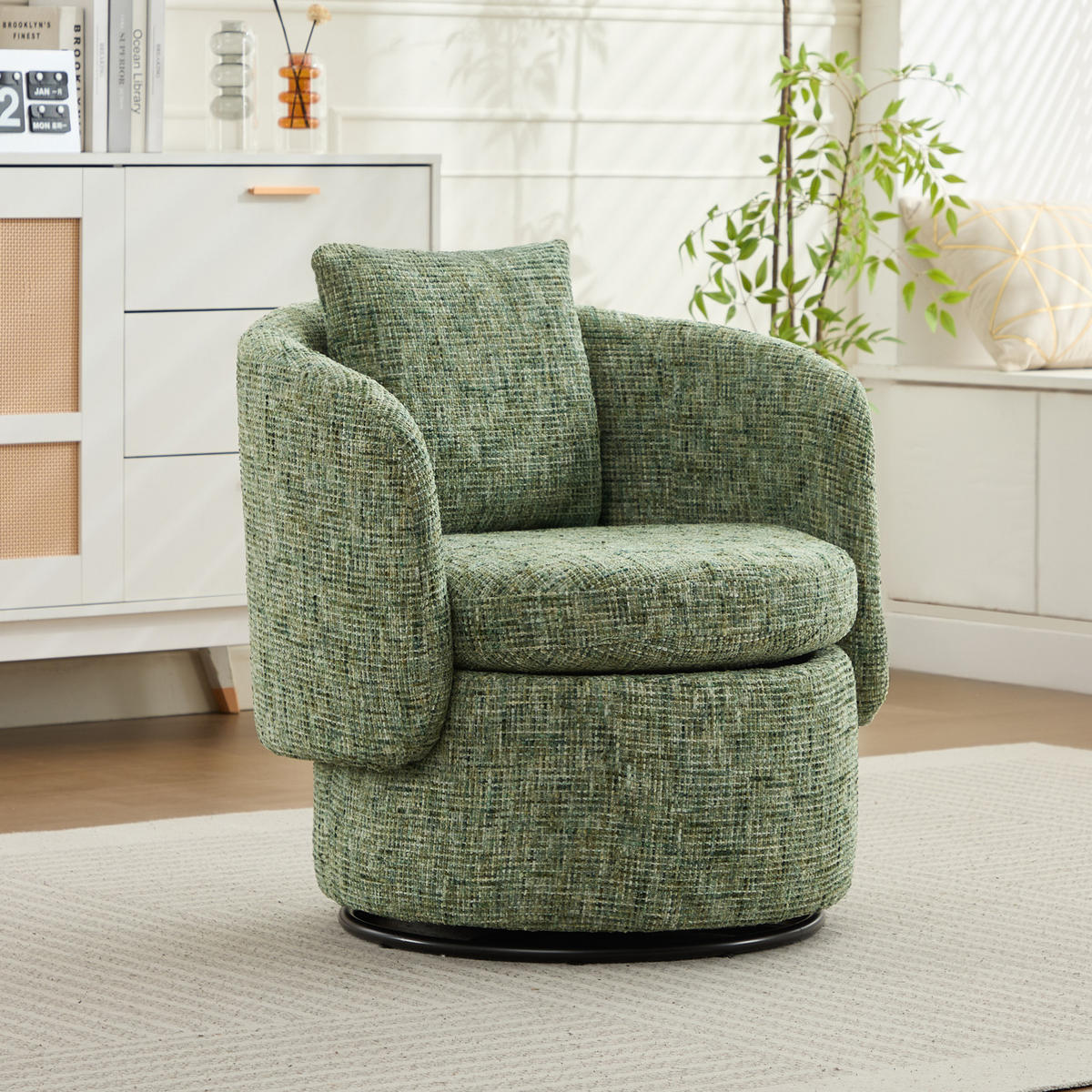 DREHSESSEL Chenille mit verstecktem Stauraum 72/66.5/76 cm Grün - Grün, Textil (66.5/76/72cm) - Redom