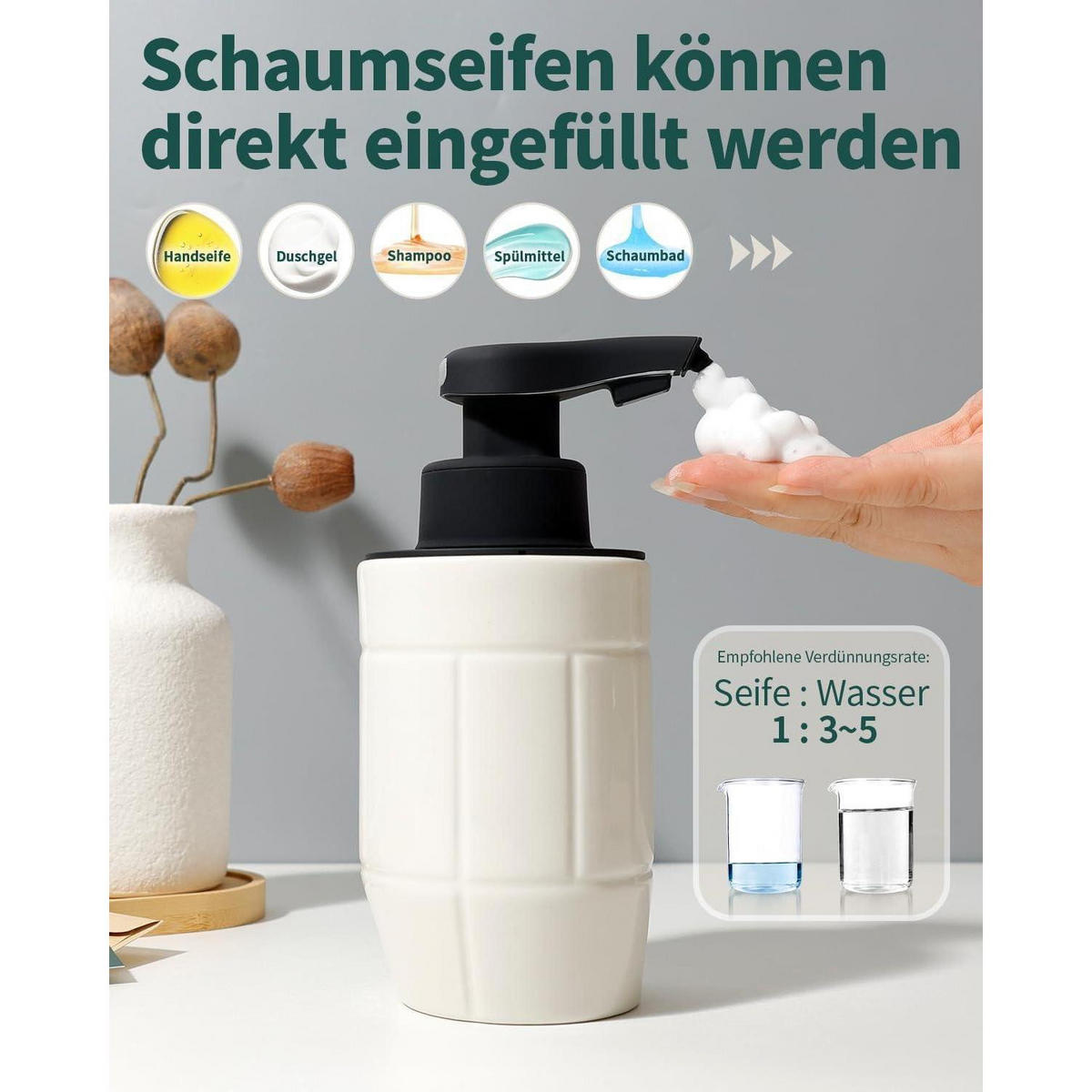 AUTOMATISCHER Seifenspender Keramik 320ml USB-Aufladung - Weiß, Keramik (6.5/17/9.5cm)