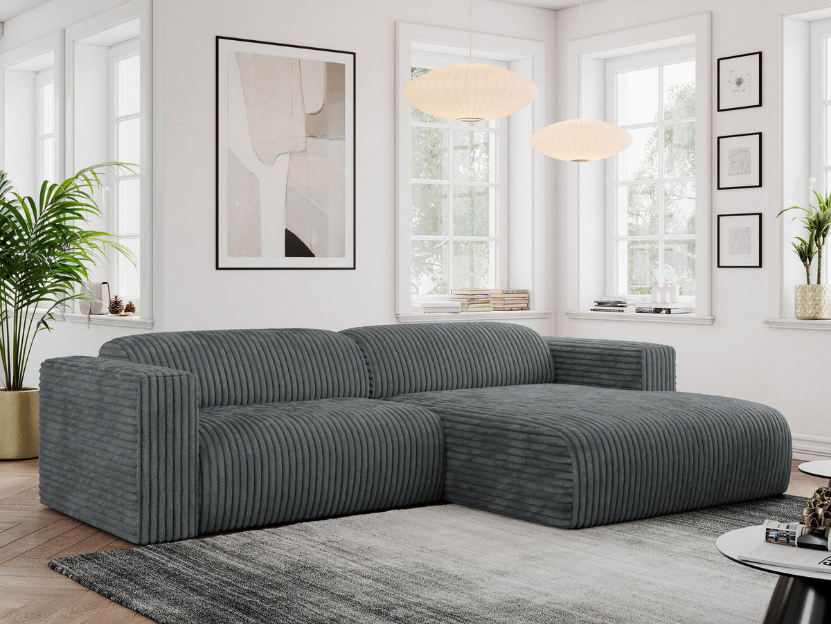 ECKSOFA PASADENA Dunkelgrau Cord - Rechts Seite - Dunkelgrau/Schwarz, Kunststoff/Textil (180/288cm) - MKS