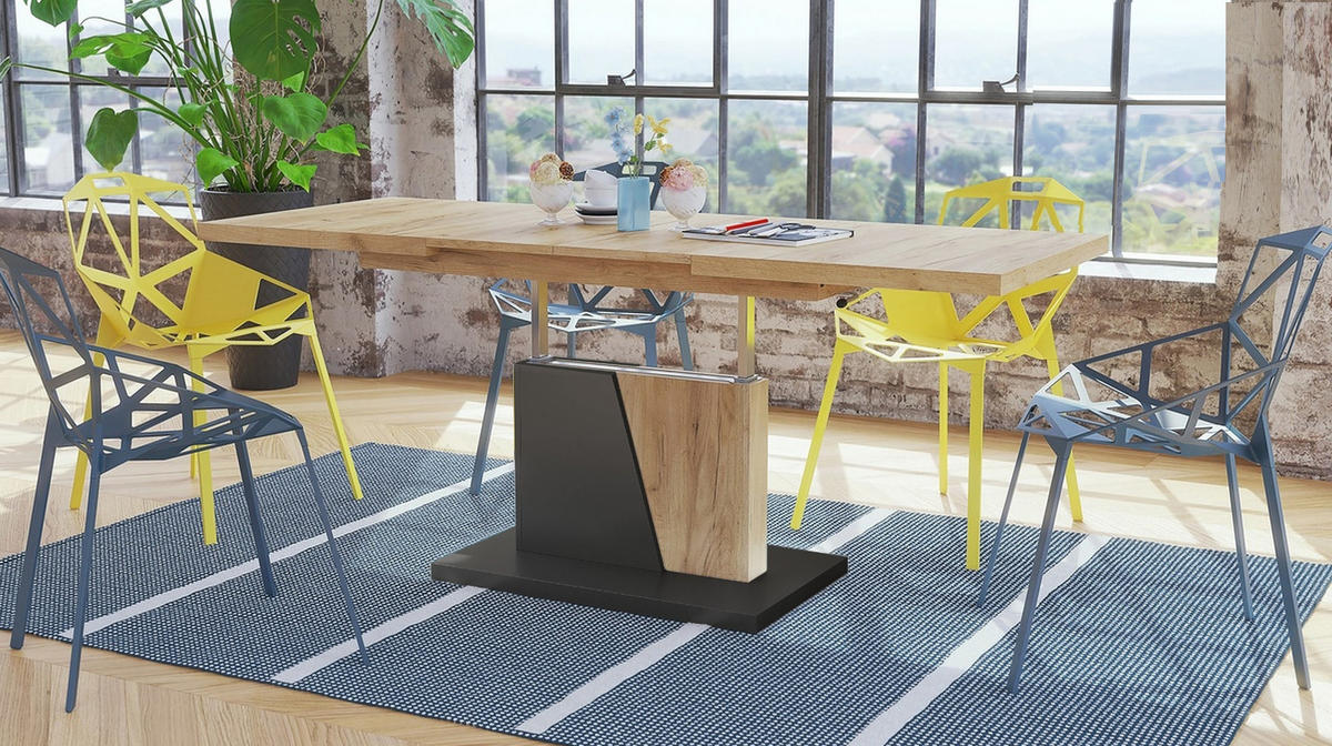 COUCHTISCH rechteckig Eiche Gold - Anthrazit ausziehbar höhenverstellbar - Eichefarben/Anthrazit, Holzwerkstoff (70/120/60cm) - designimpex