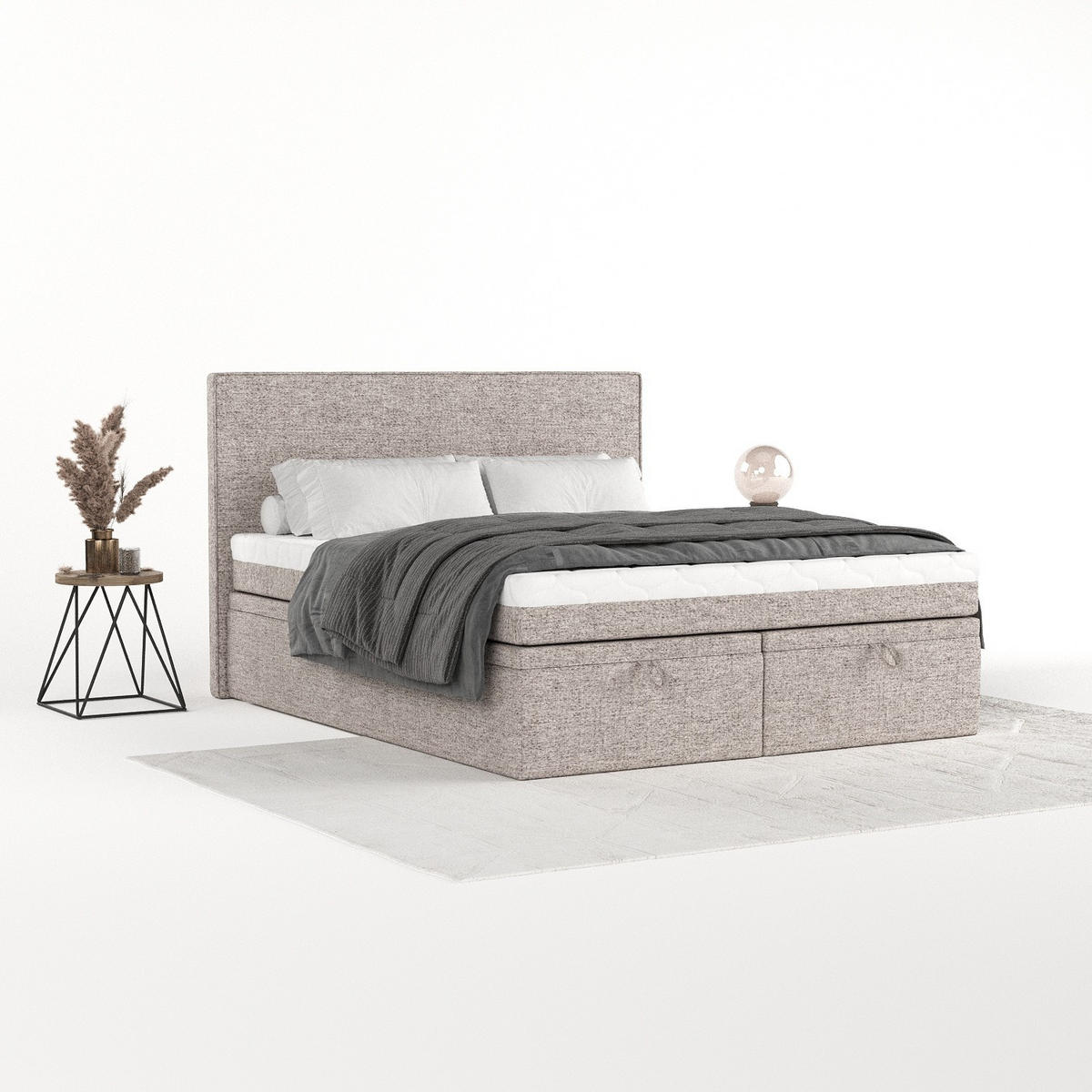 BOXBETT Zalla 180/200 cm Beige im Neve Stoff - Beige/Schwarz, Holz/Holzwerkstoff (180/200cm) - AltaBeds