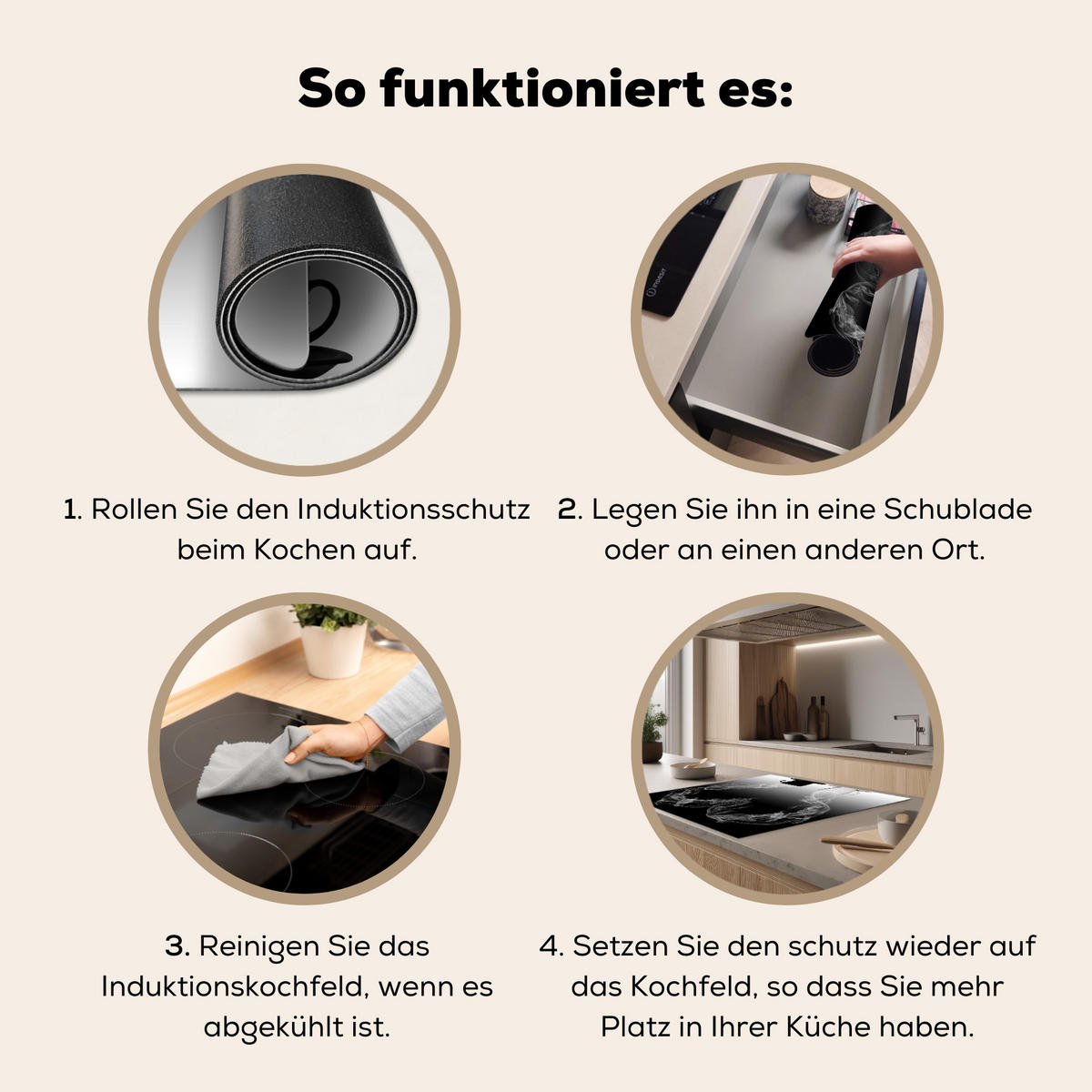 HERDABDECKPLATTE Kaffee - Herz - Schwarz und weiß - Tassen Induktionsmatte 78x78 cm - Weiß, Kunststoff (78/78/0.2cm) - MuchoWow