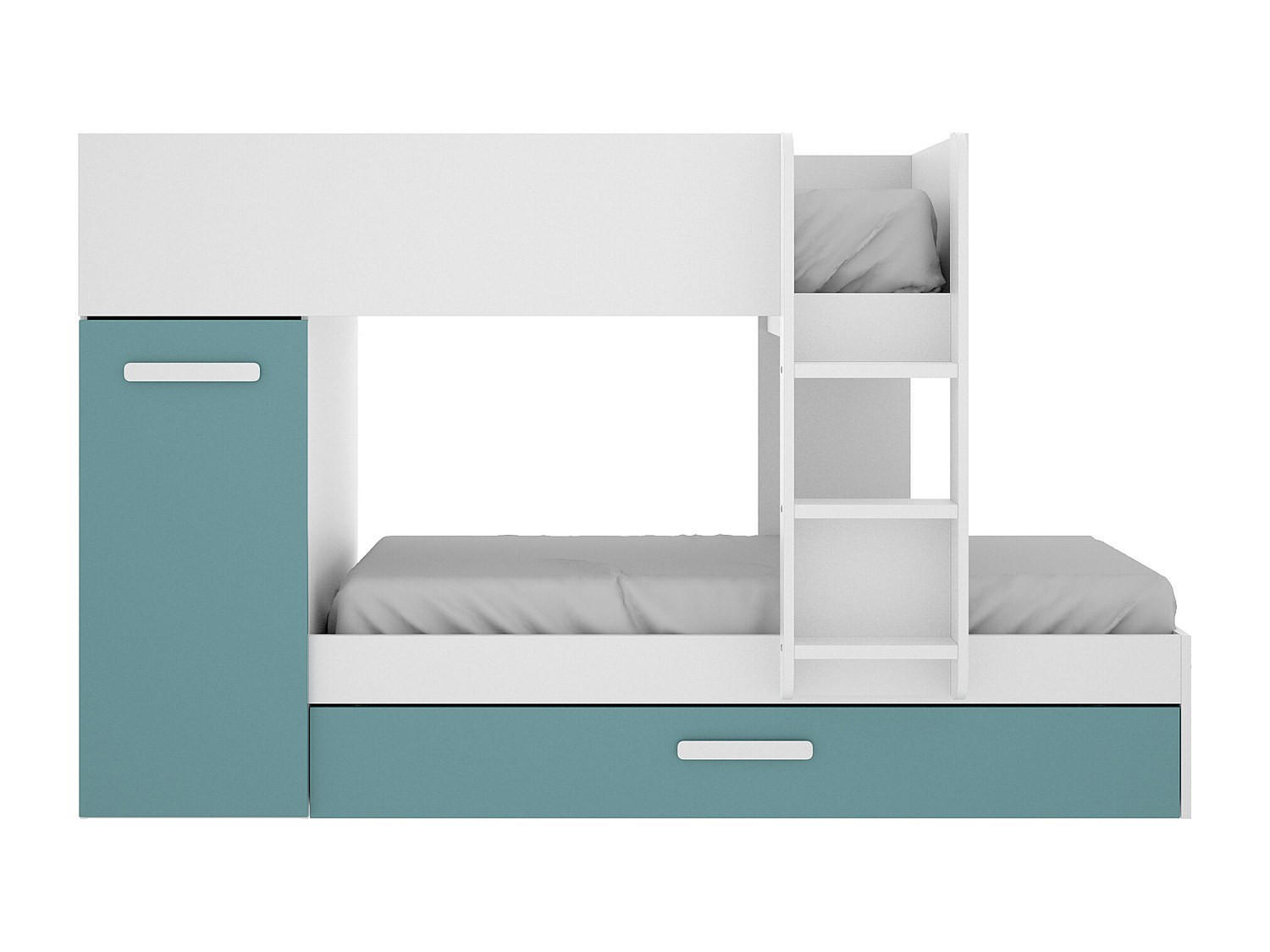 ETAGENBETT - 2 Personen - Holz, Platte - Türkisblau, Weiß - - Türkis/Weiß, Holz (90/190cm) - Vente-Unique