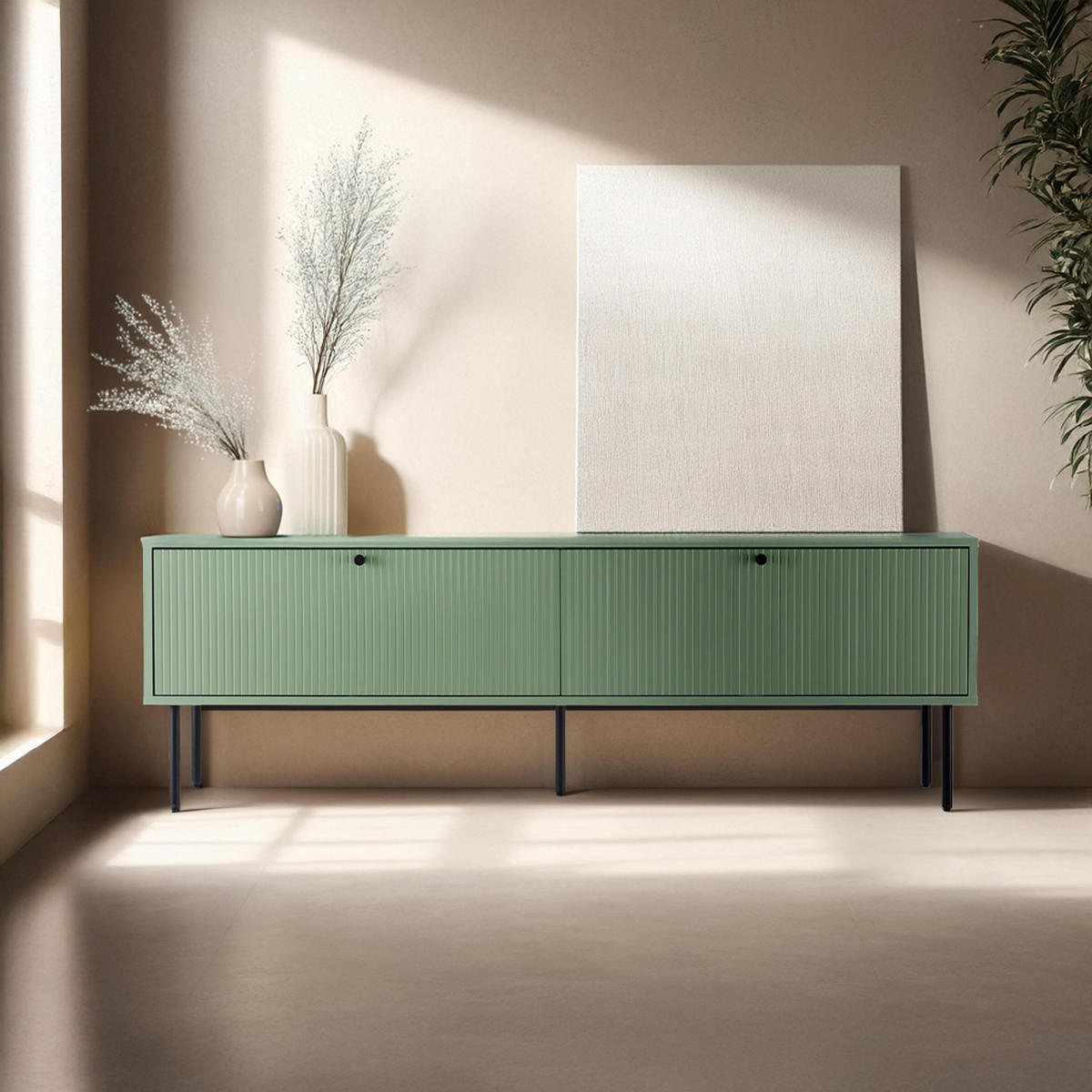 TV-MÖBEL 150 cm, Salbeigrün - Grün, Holz (40/50/150cm) - Oviala