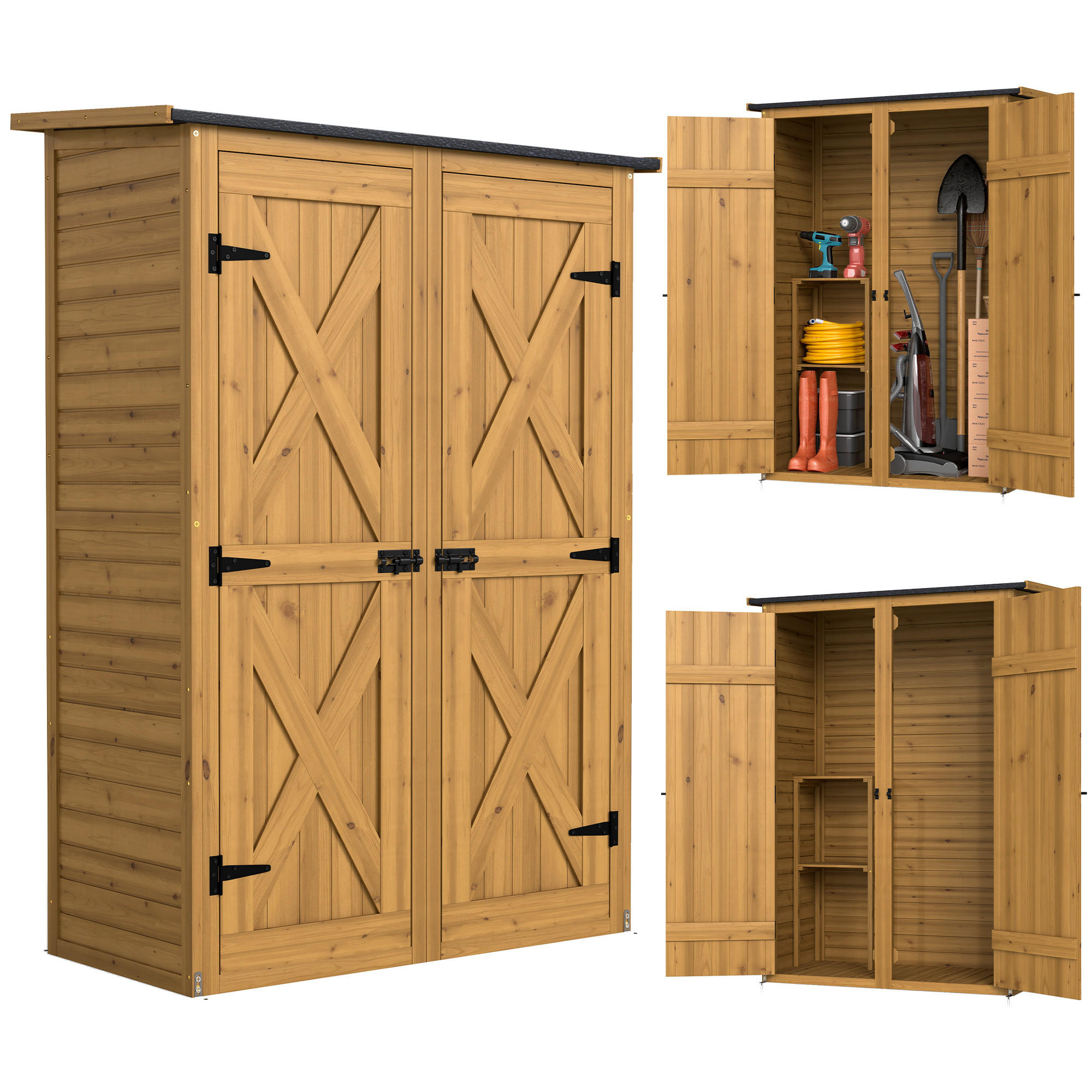 GERÄTESCHUPPEN DE-17616 2 feste Böden, Doppeltüren Braun - Braun, Holz (115/156/53cm) - ComfortXL