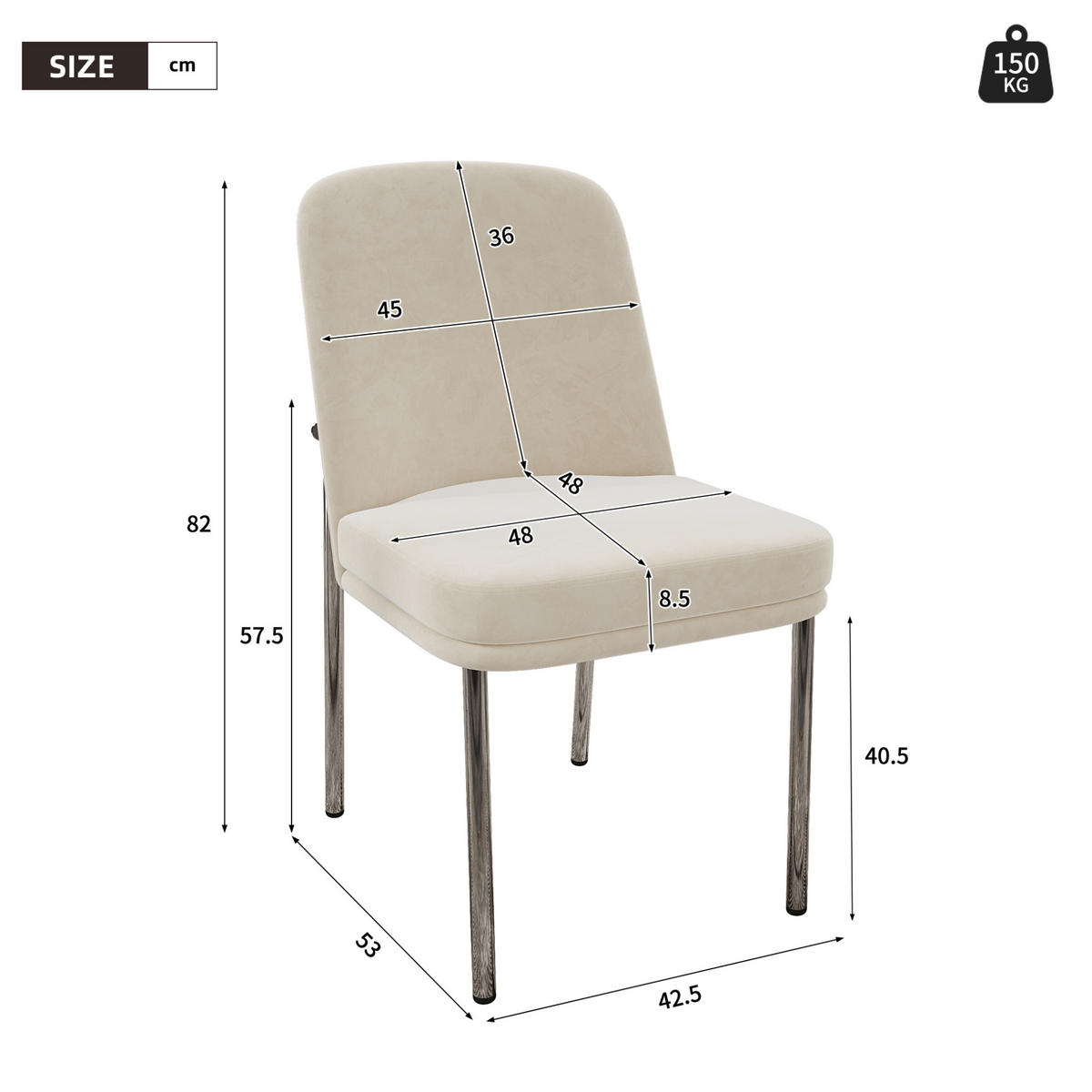 ESSZIMMERSTUHL 4er-Set gepolstert Samt Beige mit Metallbeinen - Beige, Metall (53/82/42.7cm) - Meubliv