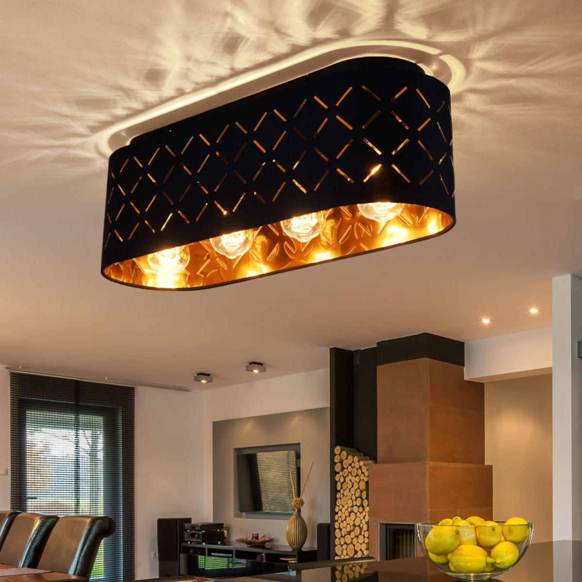 DECKENLEUCHTE Clarke Metall Schwarz - Schwarz, Metall (60/20/18cm) - Globo Lighting