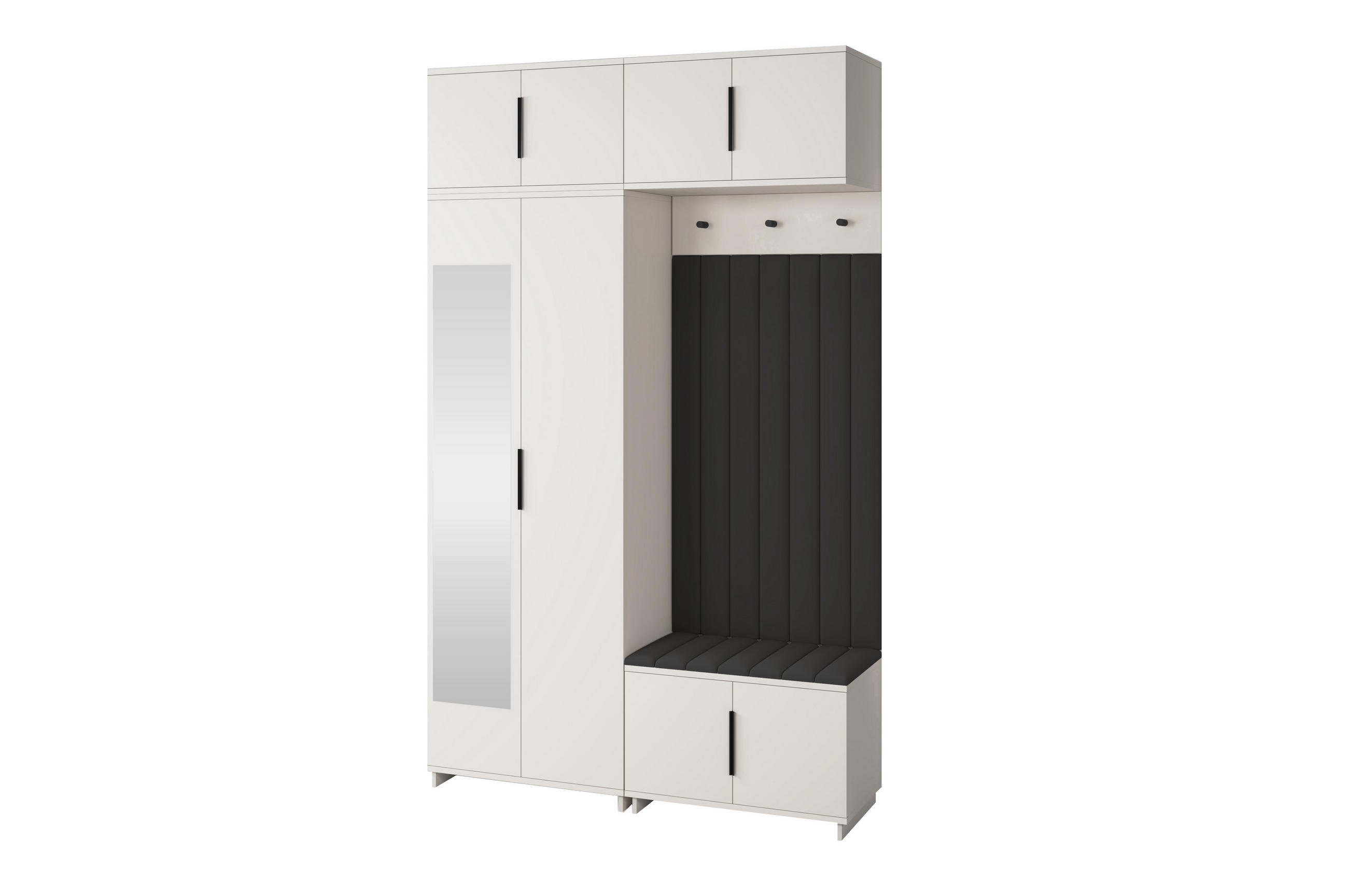 GARDEROBE Napoli version 11 mit Spiegel, mit POLSTERPANEELEN SCHWARZ - Beige/Schwarz, Holzwerkstoff (140/229/40cm) - Jerpax