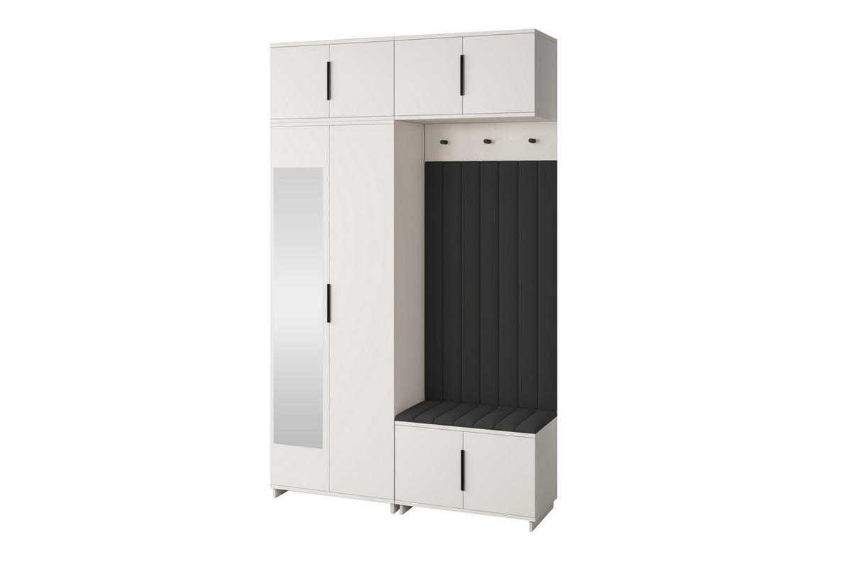 GARDEROBE Napoli version 11 mit Spiegel, mit POLSTERPANEELEN SCHWARZ - Beige/Schwarz, Holzwerkstoff (140/229/40cm) - Jerpax
