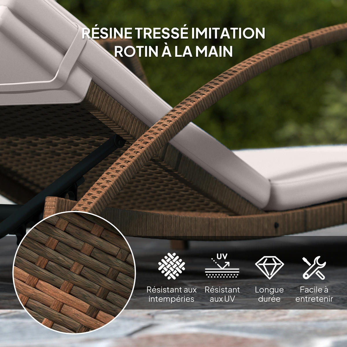 SONNENLIEGE DE-13605 5-fach verstellbar mit Rollen & Kissen Braun/Beige - Beige, Metall (72/78/185cm) - ComfortXL