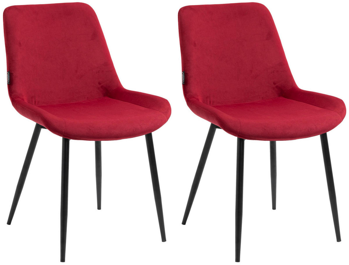 STUHL 2er Set Samt rot - Rot/Schwarz, Textil/Metall (51/80/60cm) - CLP